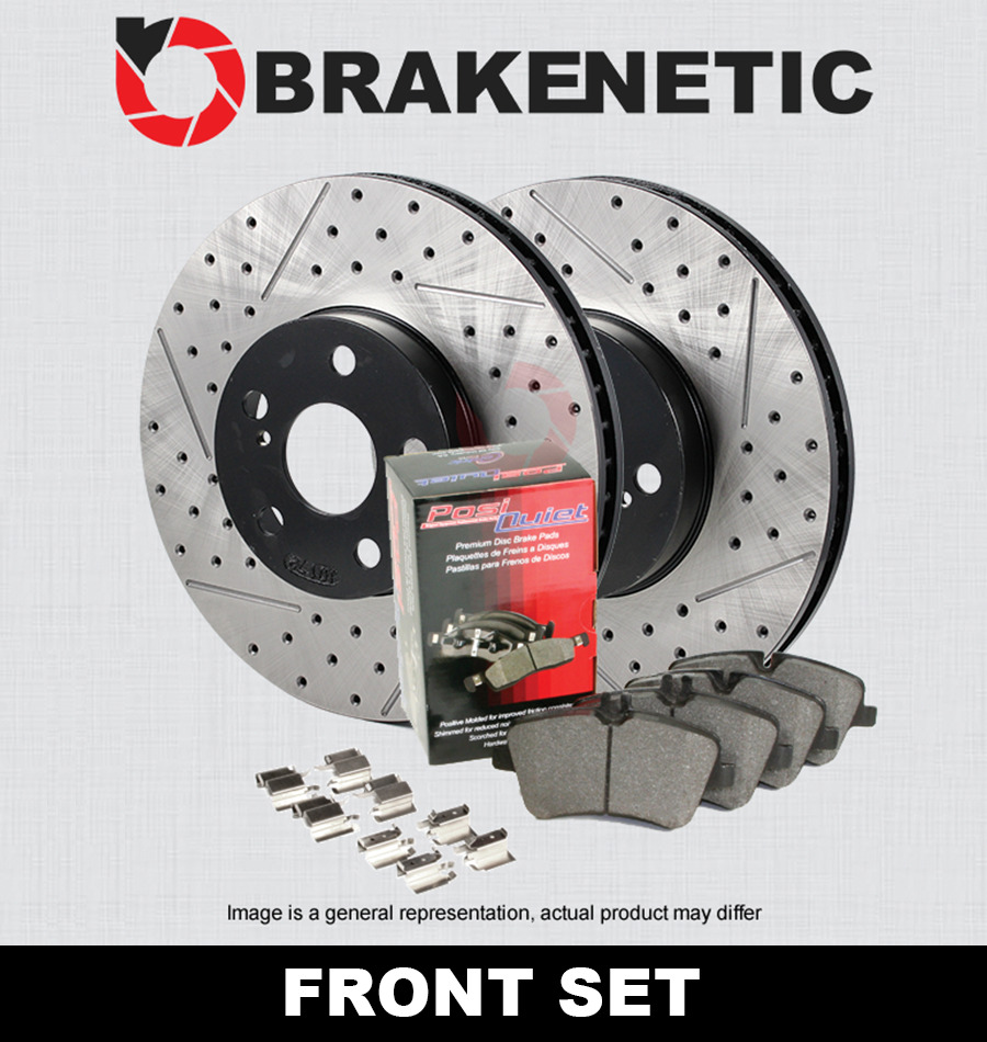 FRONT Premium Drill Slot Brake Disc Rotors + Ceramic Pads BPK83947