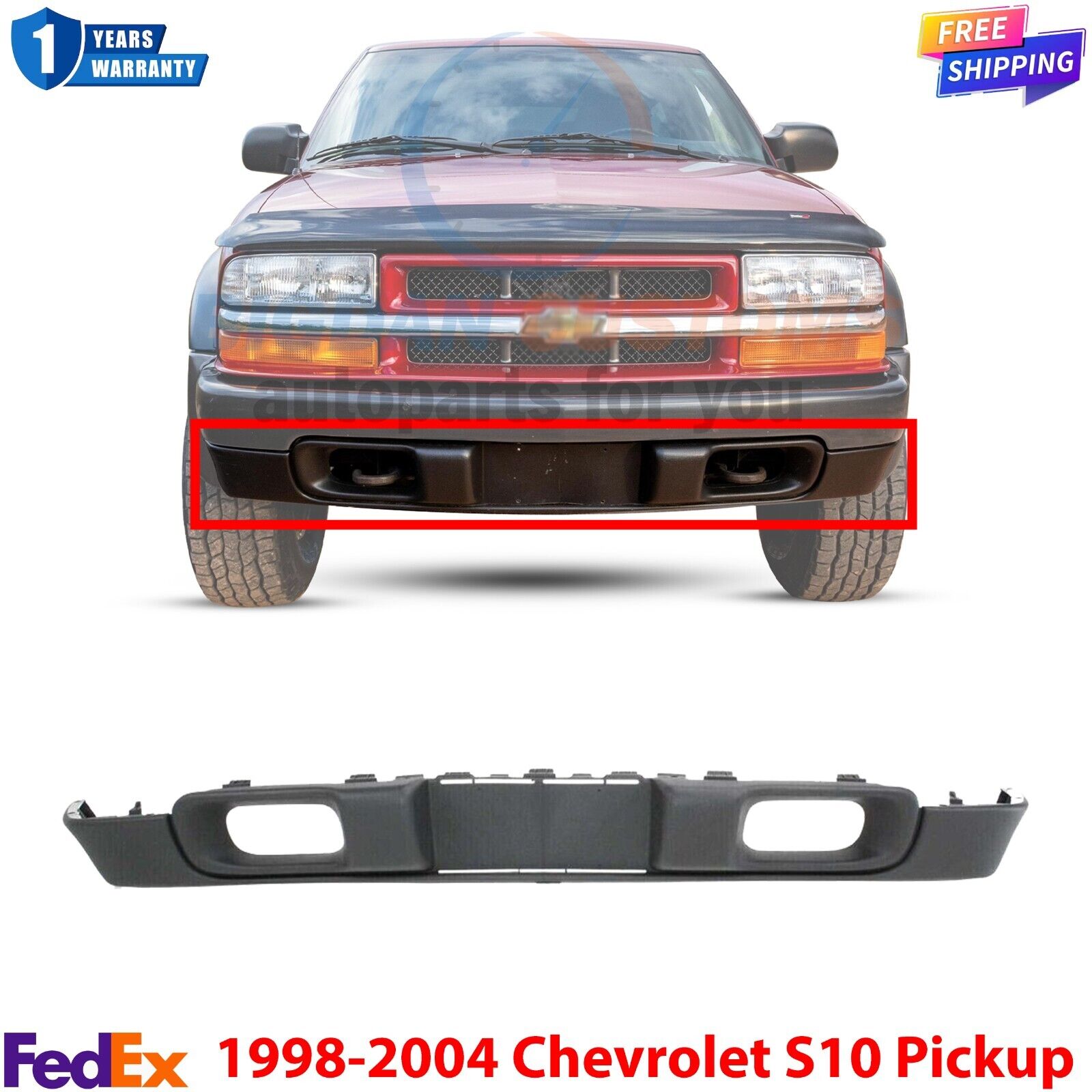Front Bumper Lower Valance Air Deflector For 1998-2004 Chevrolet S10 Pickup