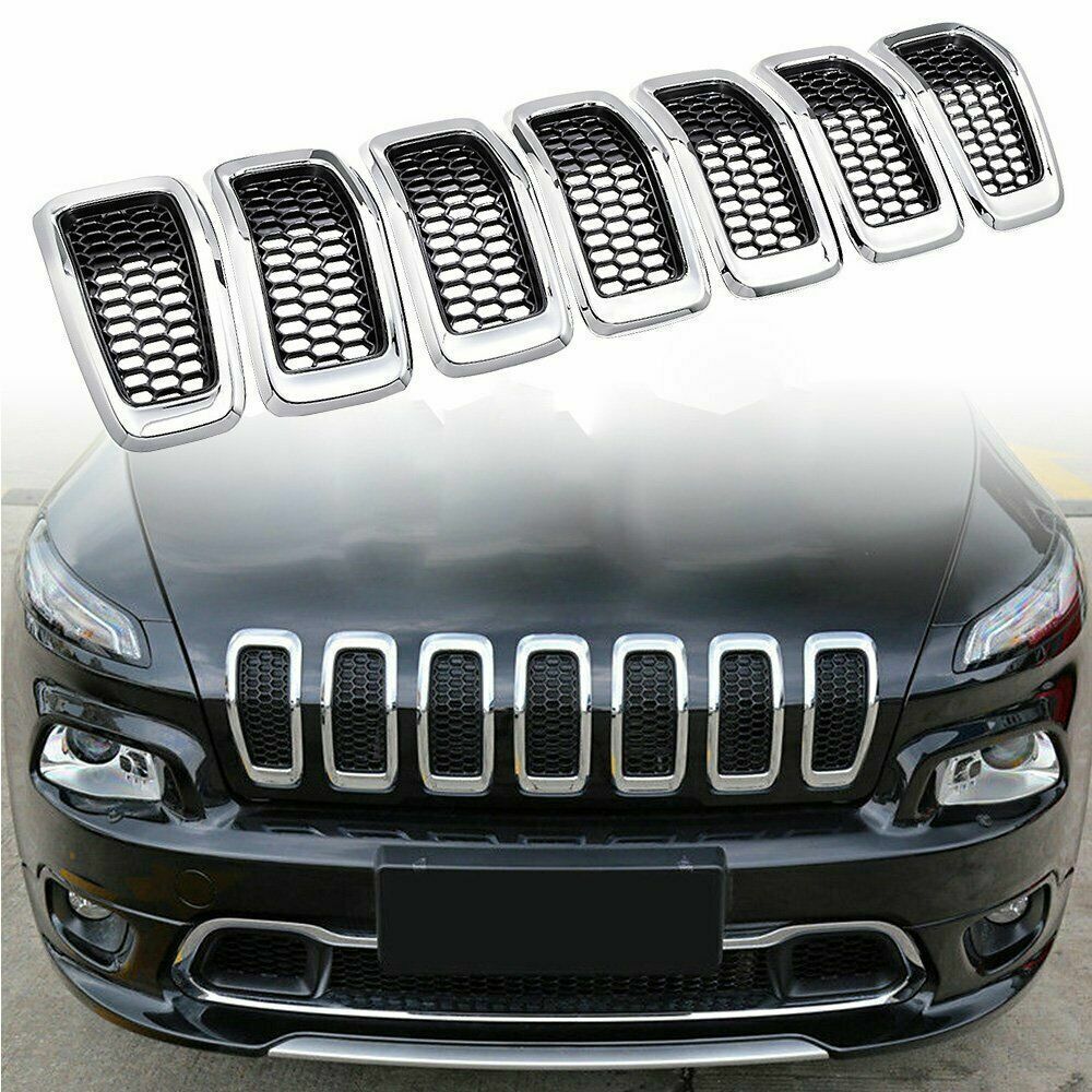 7x For 2014-2018 Jeep Cherokee Chrome Mesh Grill Grille Insert Trim Ring Cover .