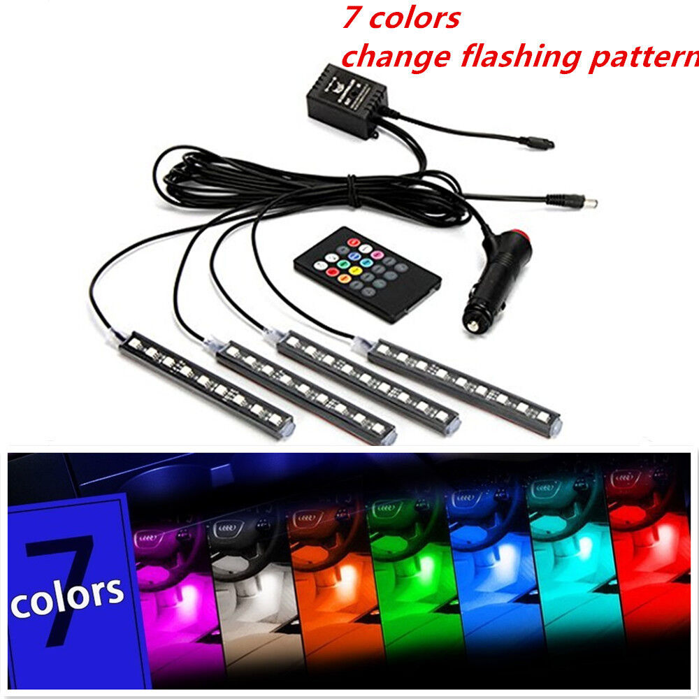 12LED 7 Colorful Remote Control Ambient Foot well Lighting Car Interior Parking