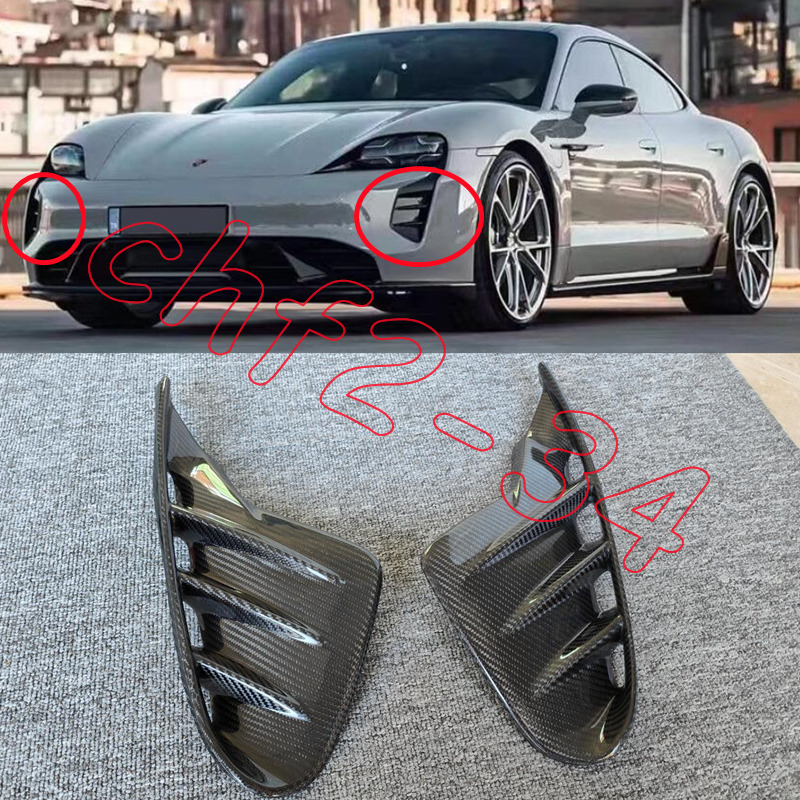 Fits For Porsche Taycan 2020-24 Real Carbon Fiber Front Headlights Vent Air Trim