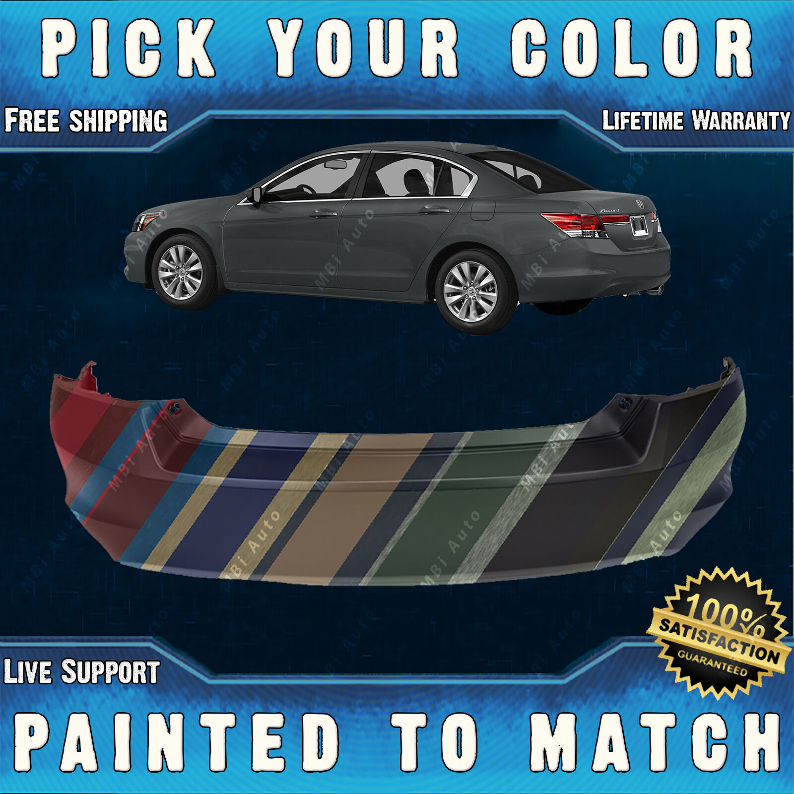 NEW Painted To Match - Rear Bumper Cover For 2008-2012 Honda Accord Sedan 4 Door