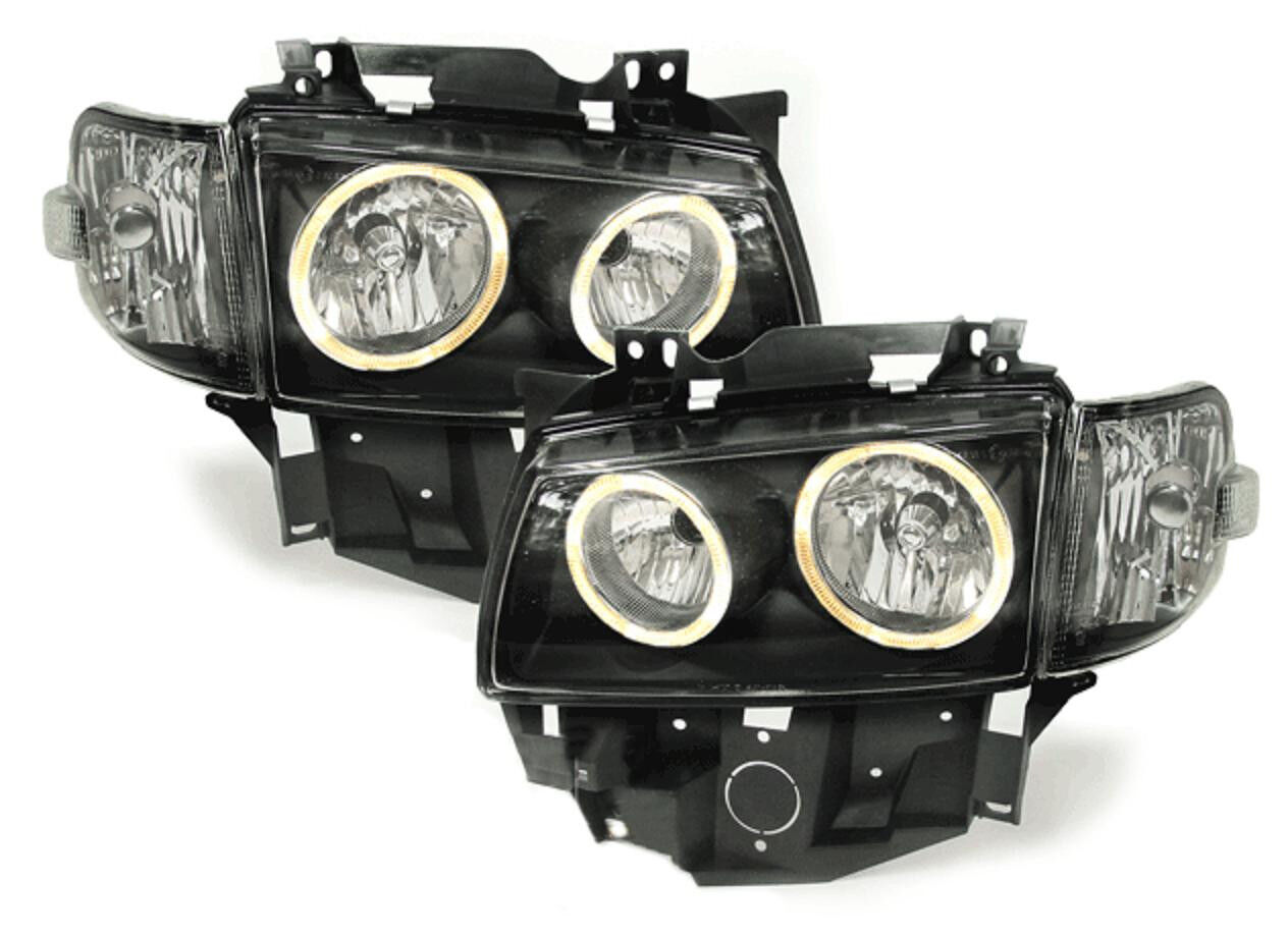 Black clear headlights with angel eyes for VW Bus T4 Caravelle Multivan from 96