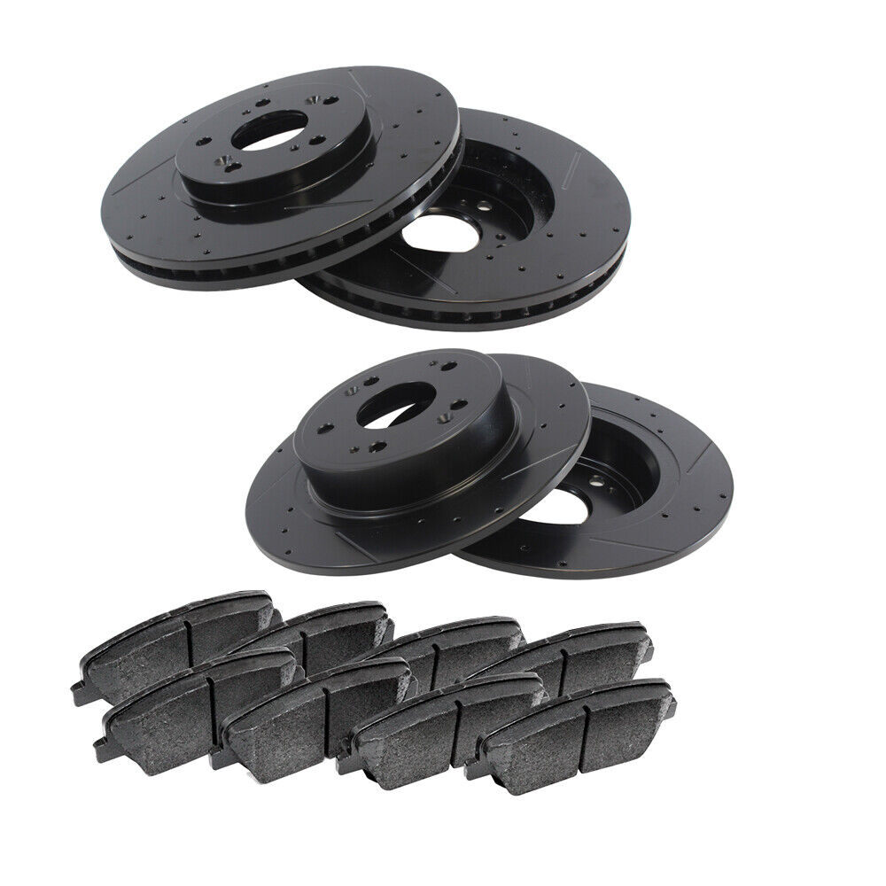  Black Hart Drilled Slotted 4 Brake Rotors Disc and 8 Ceramic Pad For Accord TSX