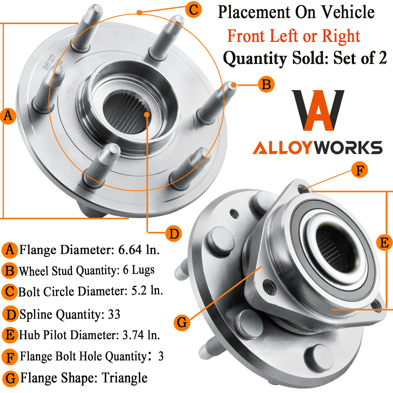 Front Wheel Hub Bearings Pair For Chevy Traverse GMC Acadia Buick Enclave 3.6L