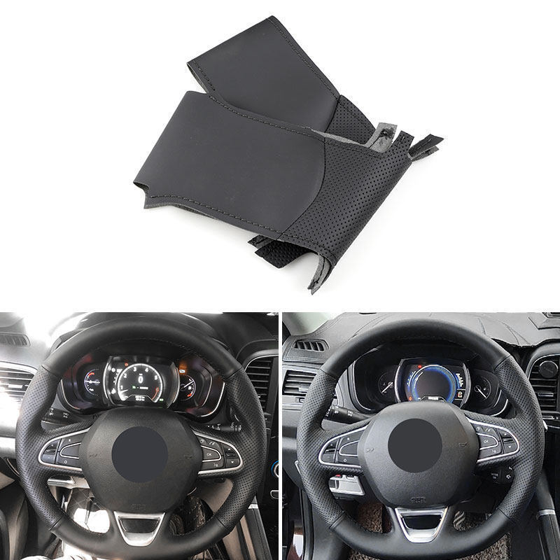 All Black Steering Wheel Leather NEW Cover For Renault Megane 4 Scenic 2016 2017