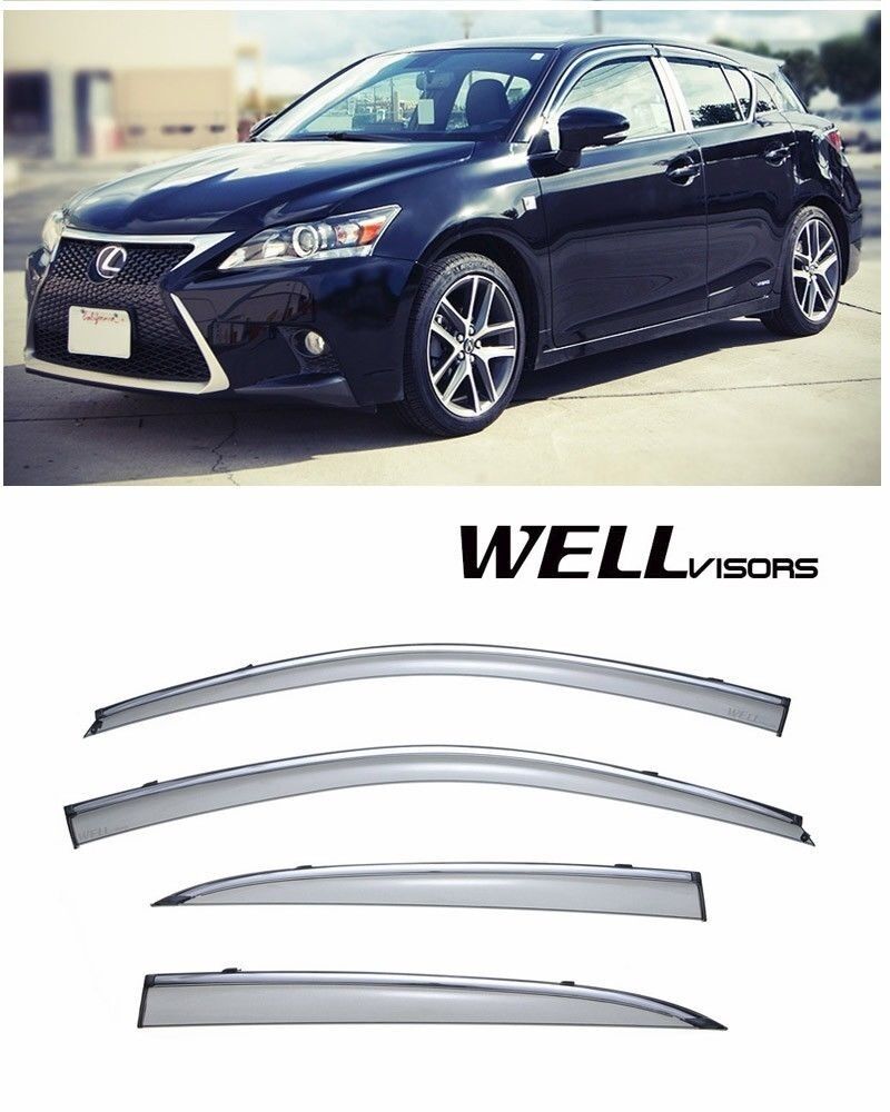 For 11-UP Lexus CT200H WellVisors Side Window Visors W/ Chrome Trim