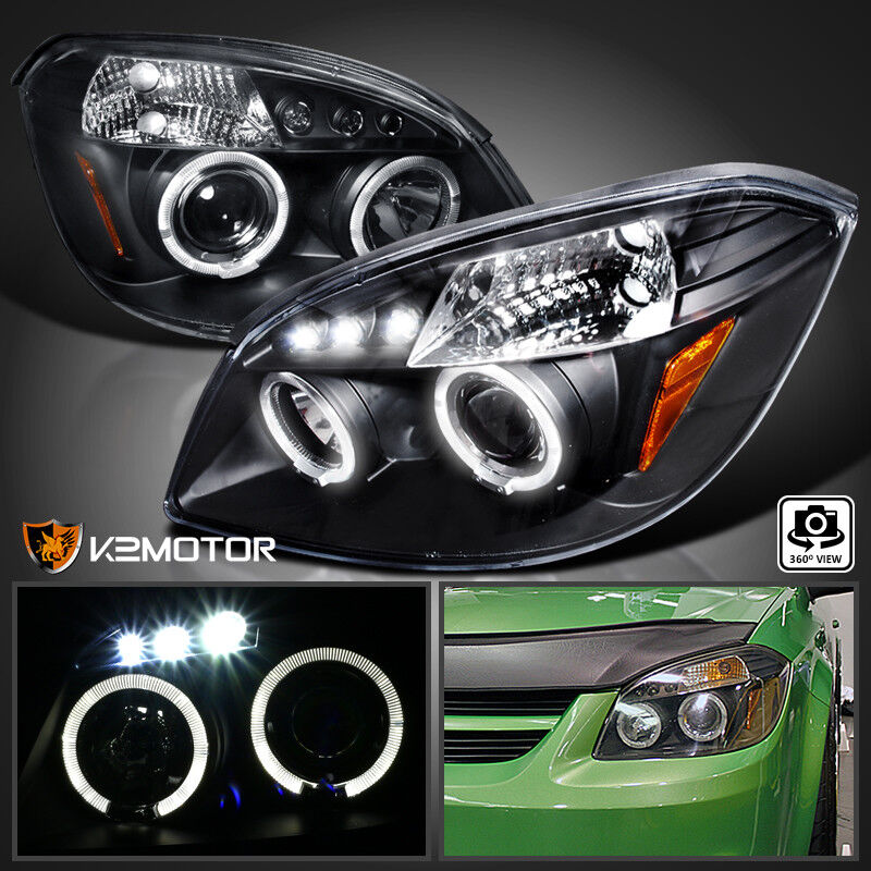 For 2005-2010 Cobalt 2007-2009 Pontiac G5 LED Strip Projector Headlights Black