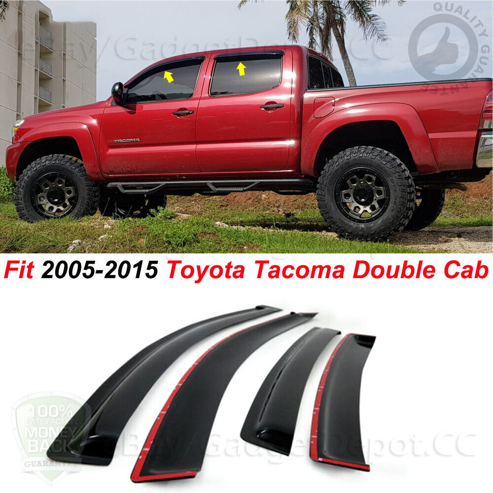 4PCS Window Visor Vent Rain Deflector Fit 2005-2015 Toyota Tacoma Double Cab