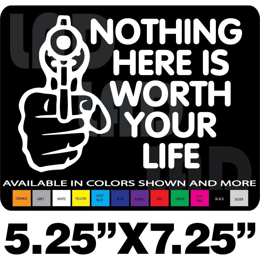 NOTHING HERE IS WORTH YOUR LIFE FUNNY GUN DECAL STICKER RUGER SMITH COLT 