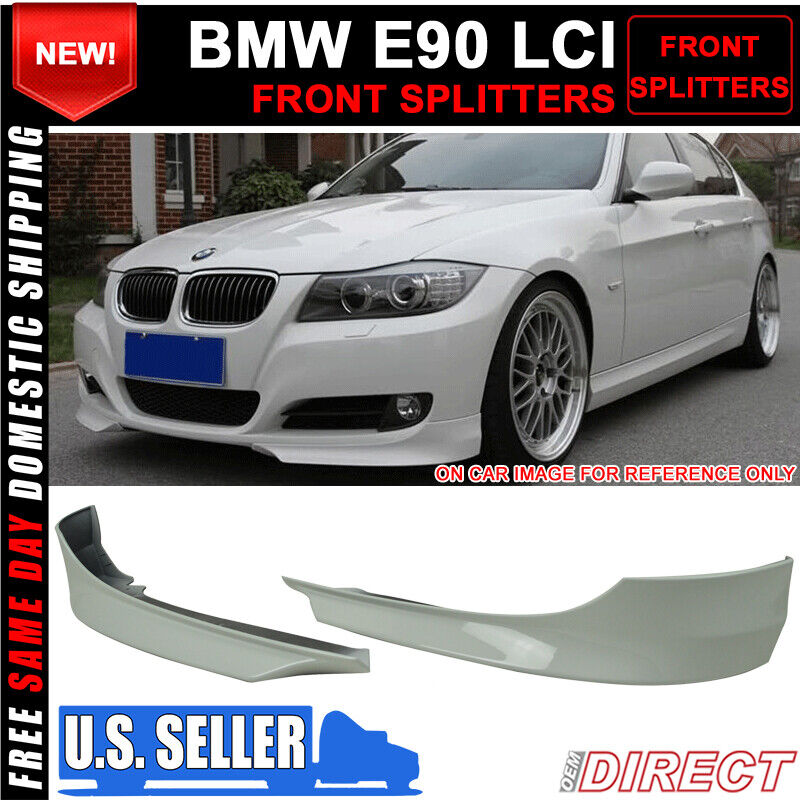 Fits 09-11 BMW E90 LCI OE Style Front Lip Splitters Painted Alpine White III PP