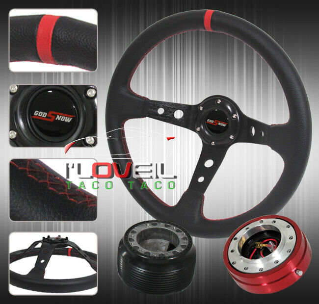 350mm Detachable Steering Wheel Kit - Red Quick Release + Hub Adapter + Button