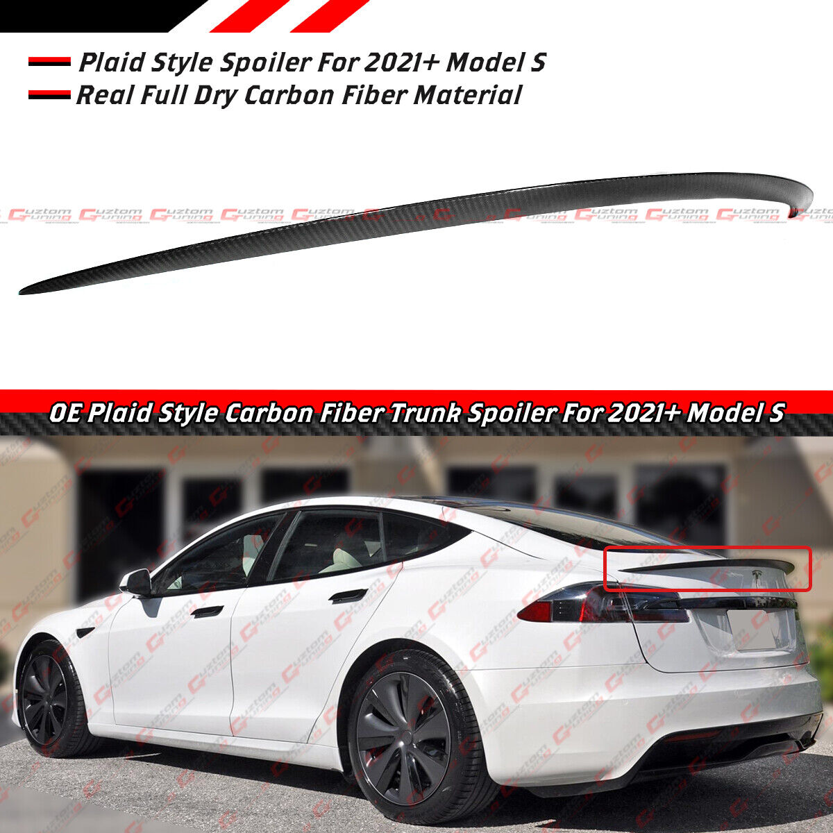 FOR 2021-2023 TESLA MODEL S OE PLAID STYLE REAL CARBON FIBER TRUNK SPOILER WING