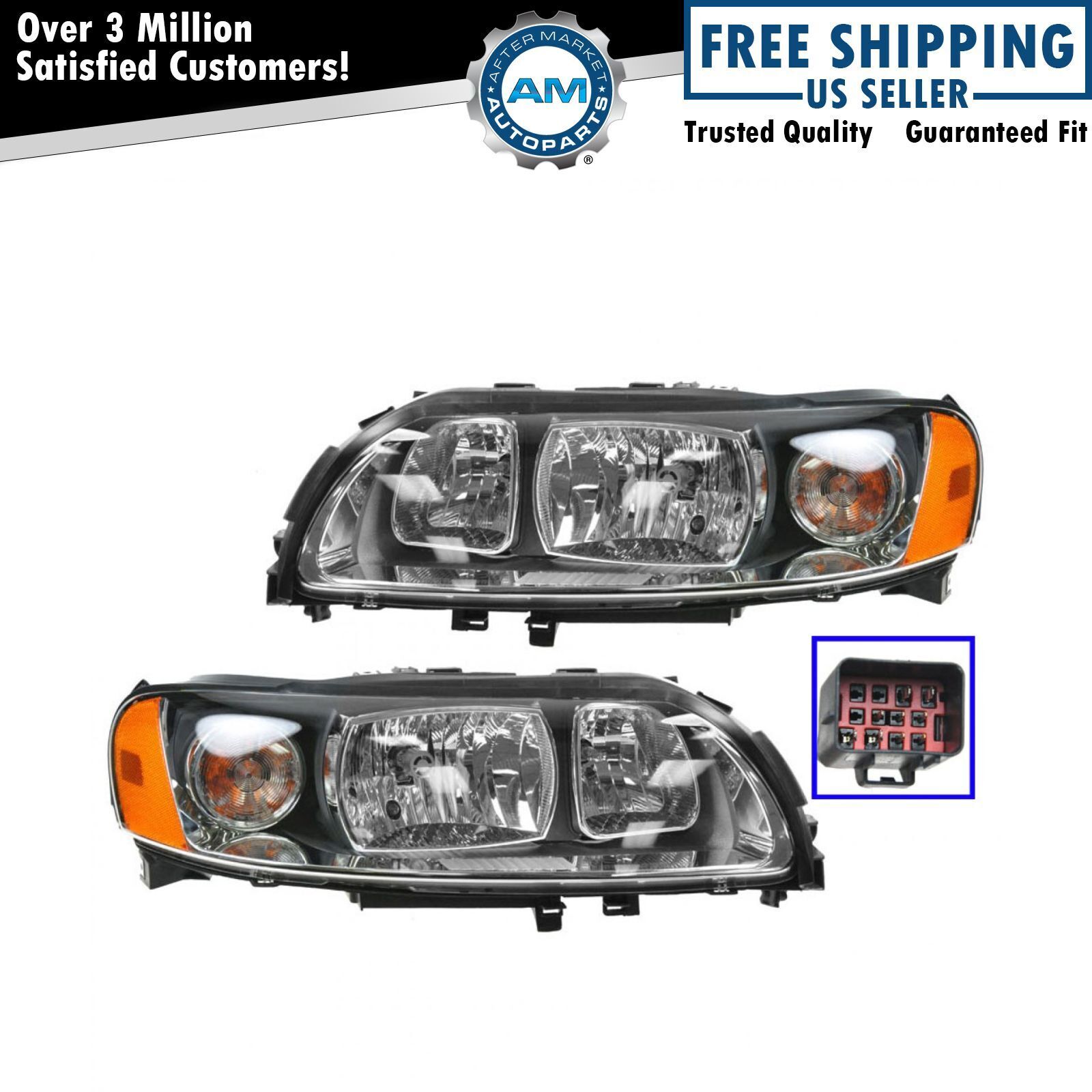 Headlights Headlamps Left & Right Pair Set NEW for 05-09 Volvo S60