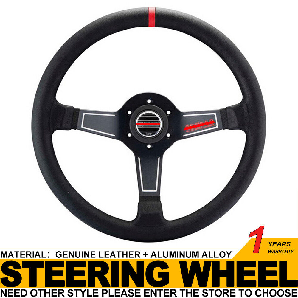 Black Leather 350mm 14in Red Corsica Deep Dish Modified Racing Steering Wheel