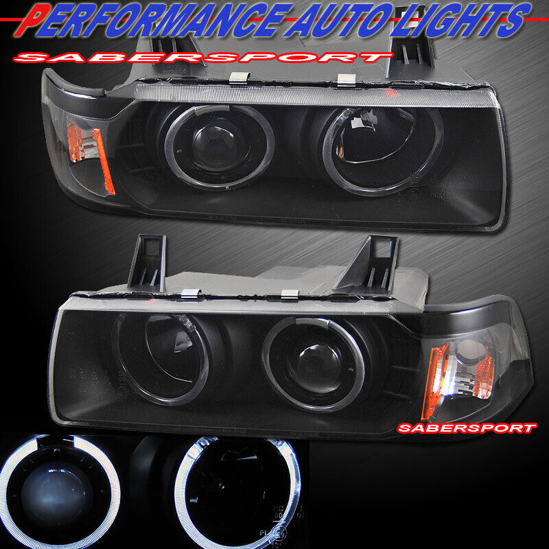 Pair Black Halo Projector Headlights for 92-98 BMW E36 3-Series Sedan and 318Ti