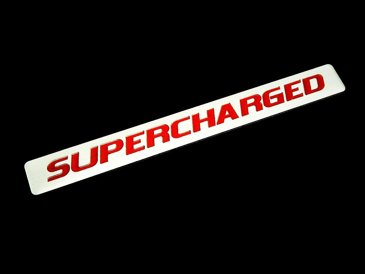 2 SUPERCHARGED SUPER CHARGED ENGINE FENDER HOOD EMBLEMS BADGE RED SILVER PAIR