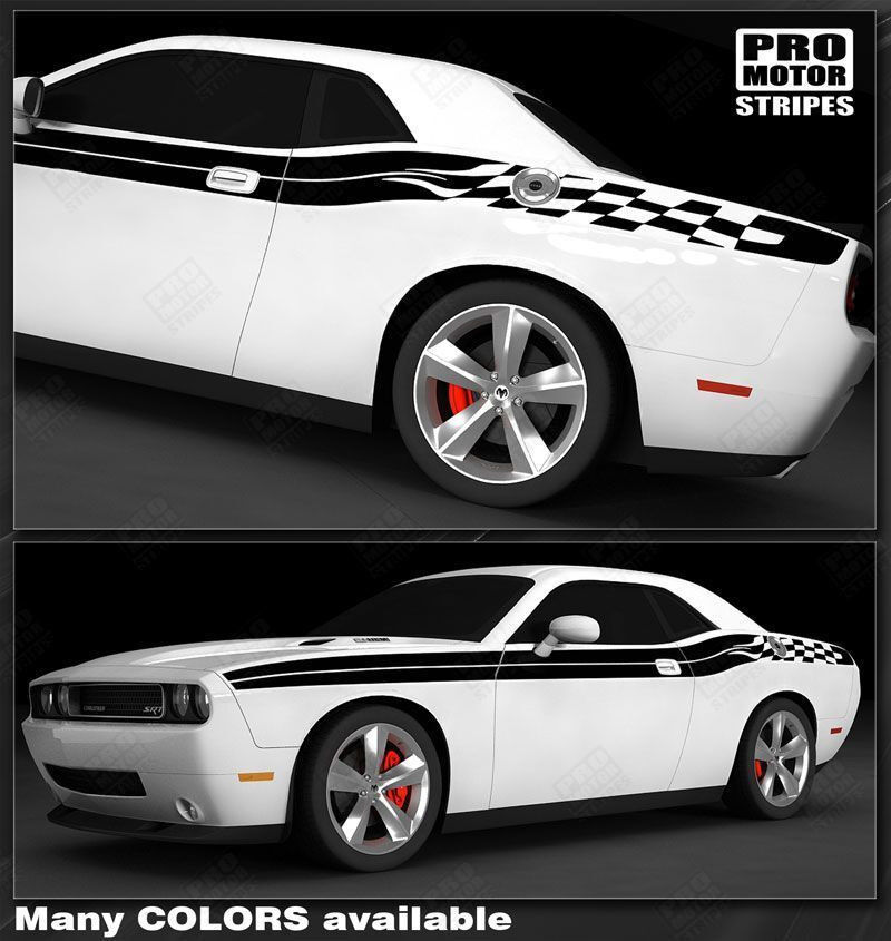 Dodge Challenger 2011-2016 Checkered Side Double Stripes Decals (Choose Color)