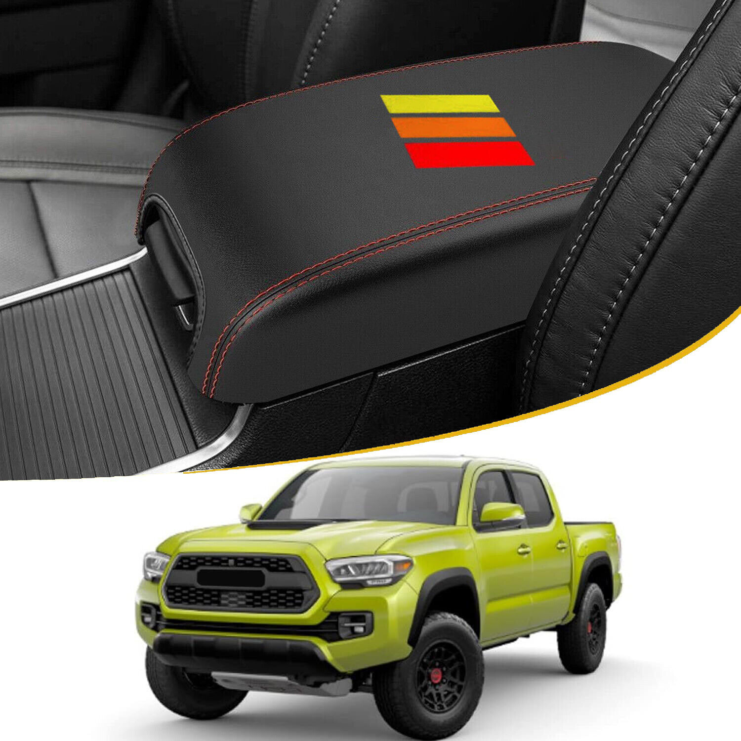 For 2016-2023 Toyota Tacoma TRD Off-Road Red Stitch Center Console Armrest Cover