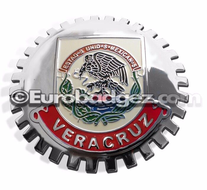 1- NEW Chrome Front Grill Badge Mexican Flag Spanish MEXICO MEDALLION VERACRUZ