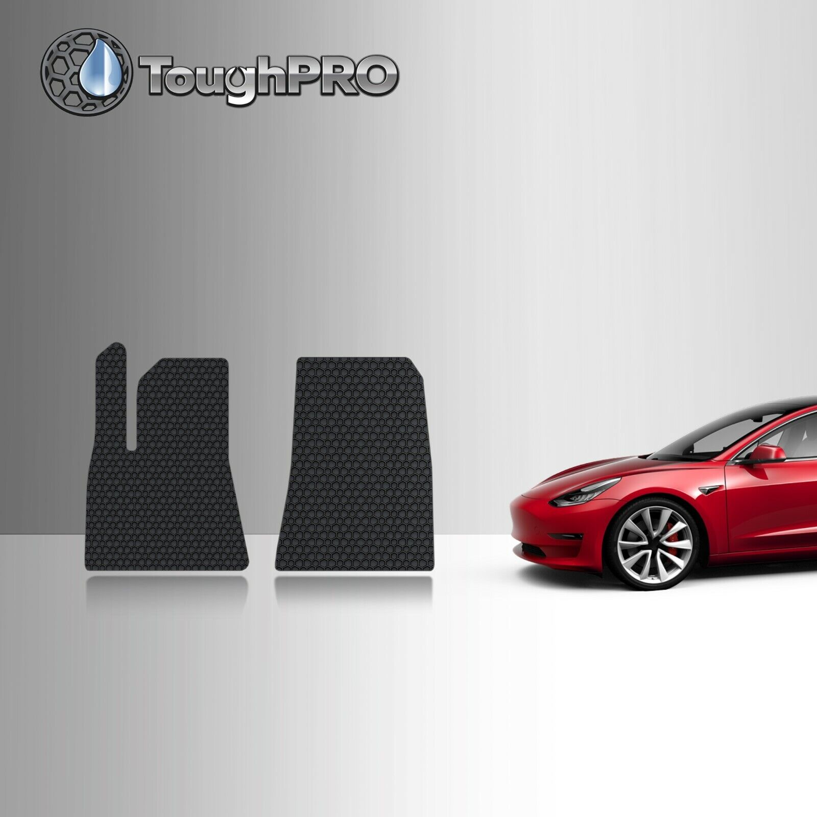 ToughPRO Black Rubber Two Front Mats Set For 2018 - Feb 2019 Tesla Model 3