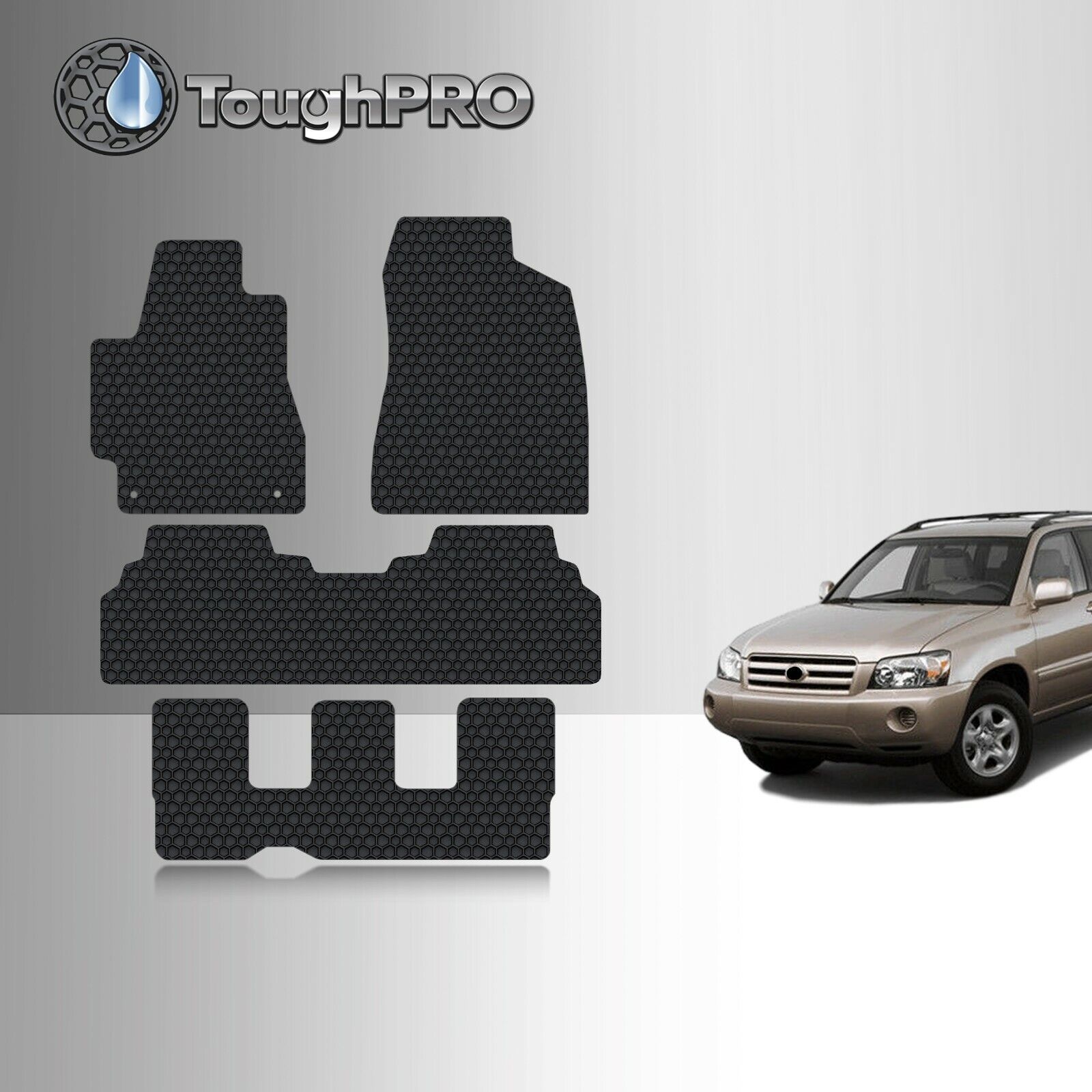 ToughPRO Floor Mats + 3rd Row Black For Toyota Highlander All Weather 2001-2007