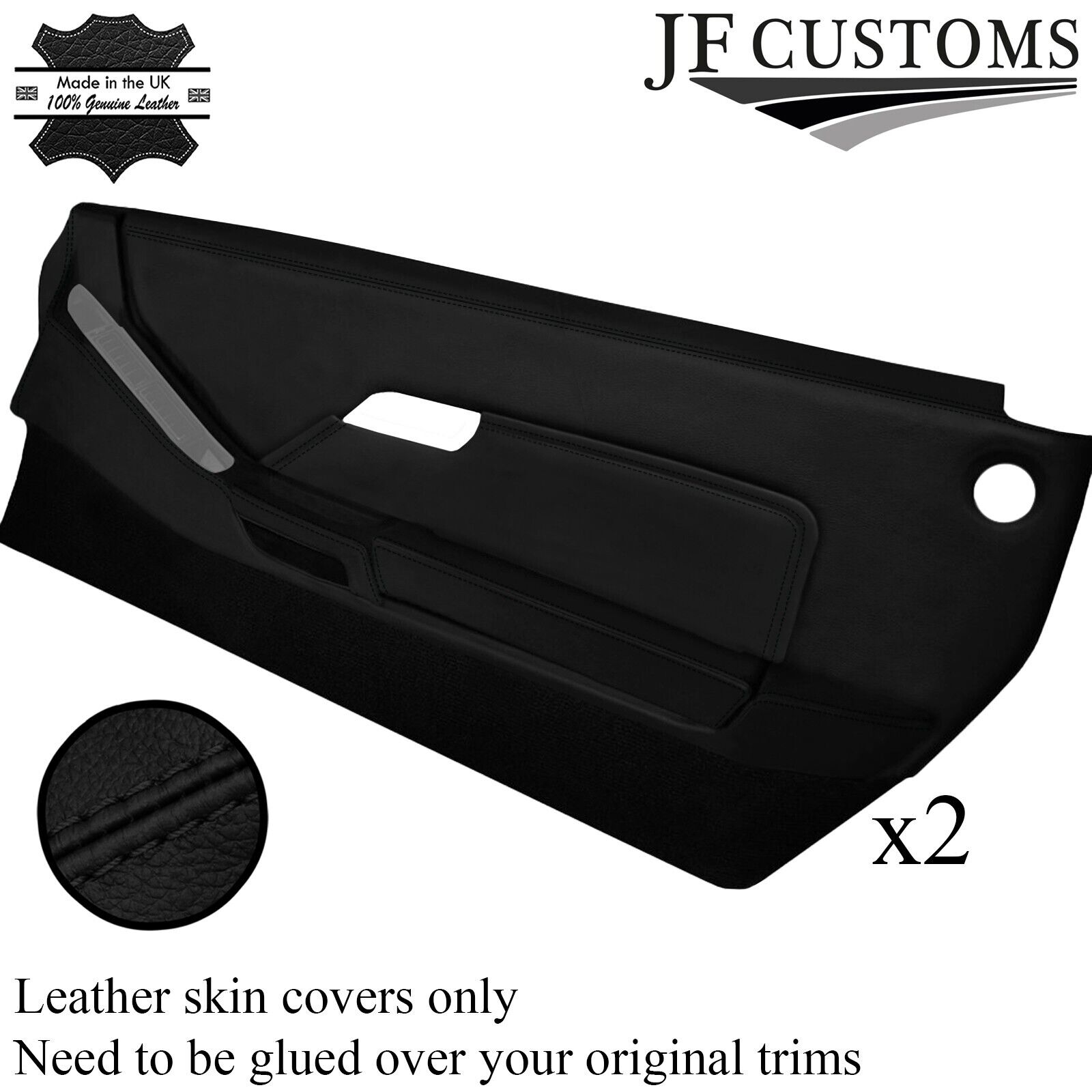 BLACK LEATHER 2X FULL DOOR CARD LEATHER SKIN COVERS FITS PORSCHE 928 S S2 S4