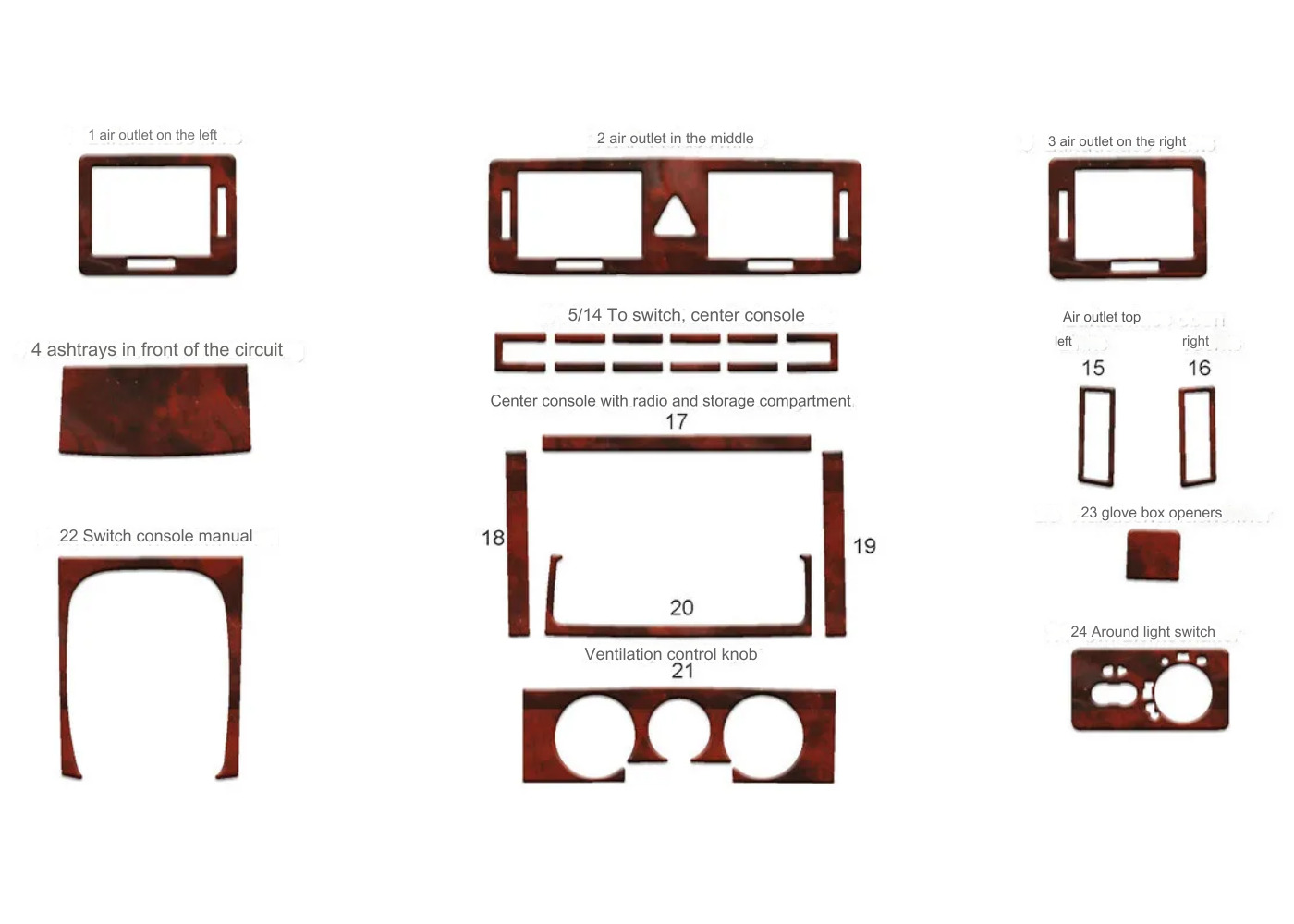 Wood Look Dash Trim Kit for 1999-2006 Skoda Fabia Auto Interior Panel