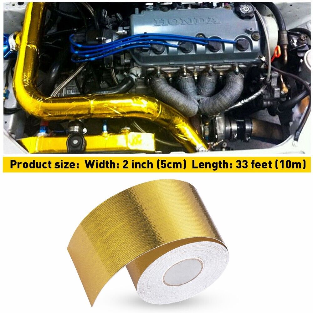 Car 1200℉ Continuous Reflective Heat Shield Self-Adhesive Wrap Tape Gold EOU