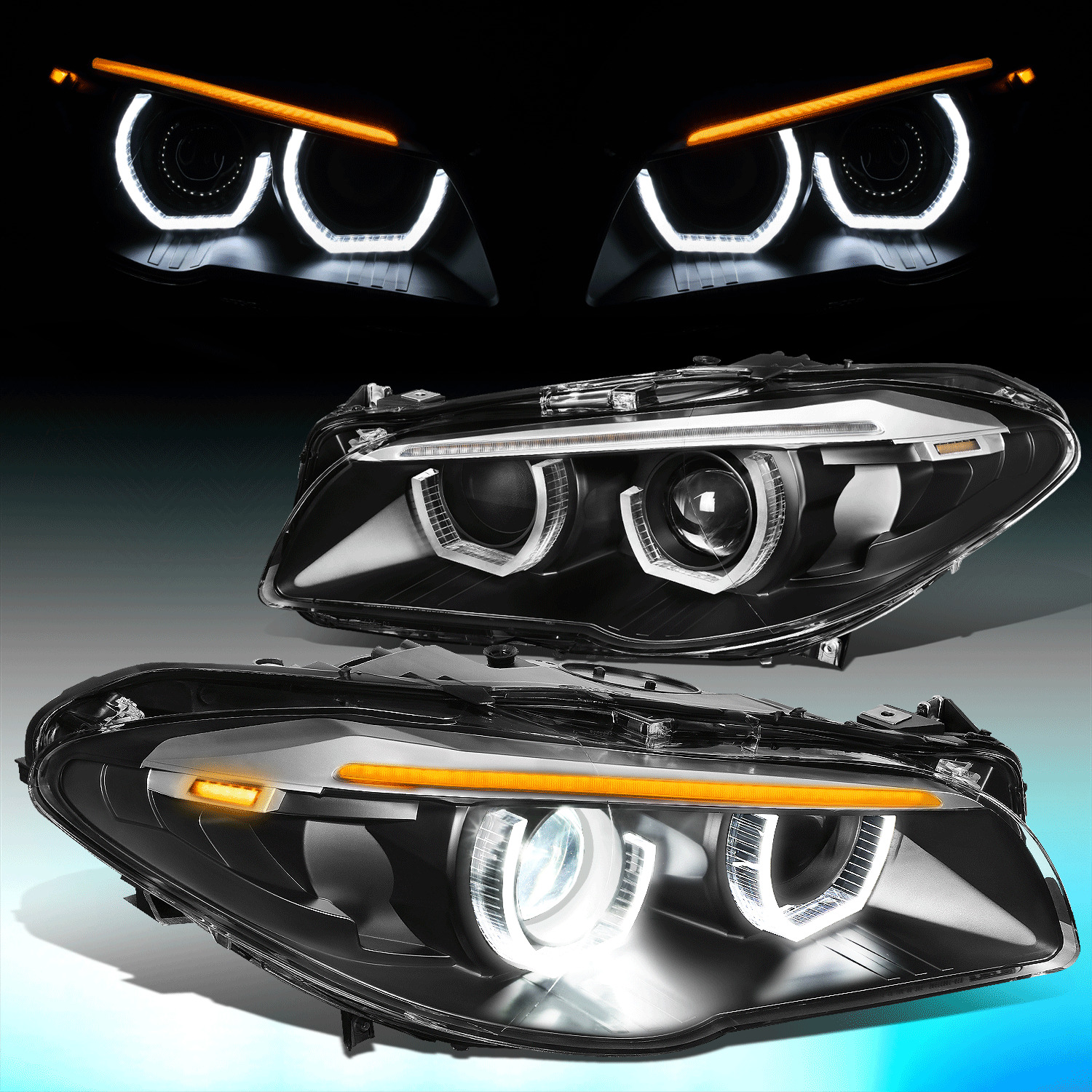 FOR 2011-2013 BMW F10 LED DRL/ SEQUENTIAL SIGNAL HID PROJECTOR HEADLIGHT LAMPS