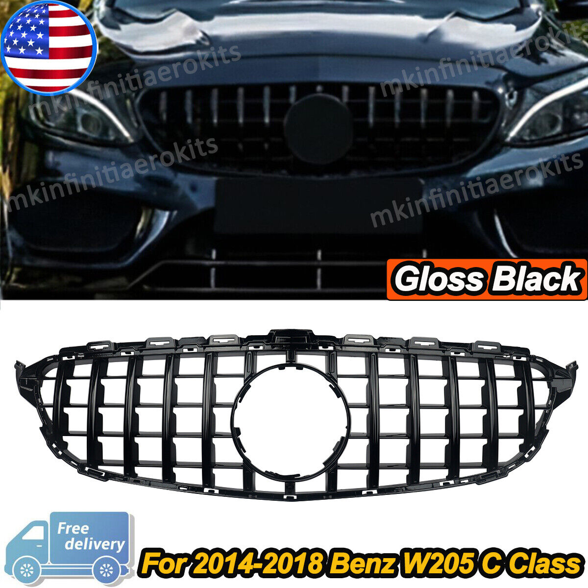 For Mercedes Benz W205 C250 C300 C43 GT R AMG Style Grill Grille Front Bumper