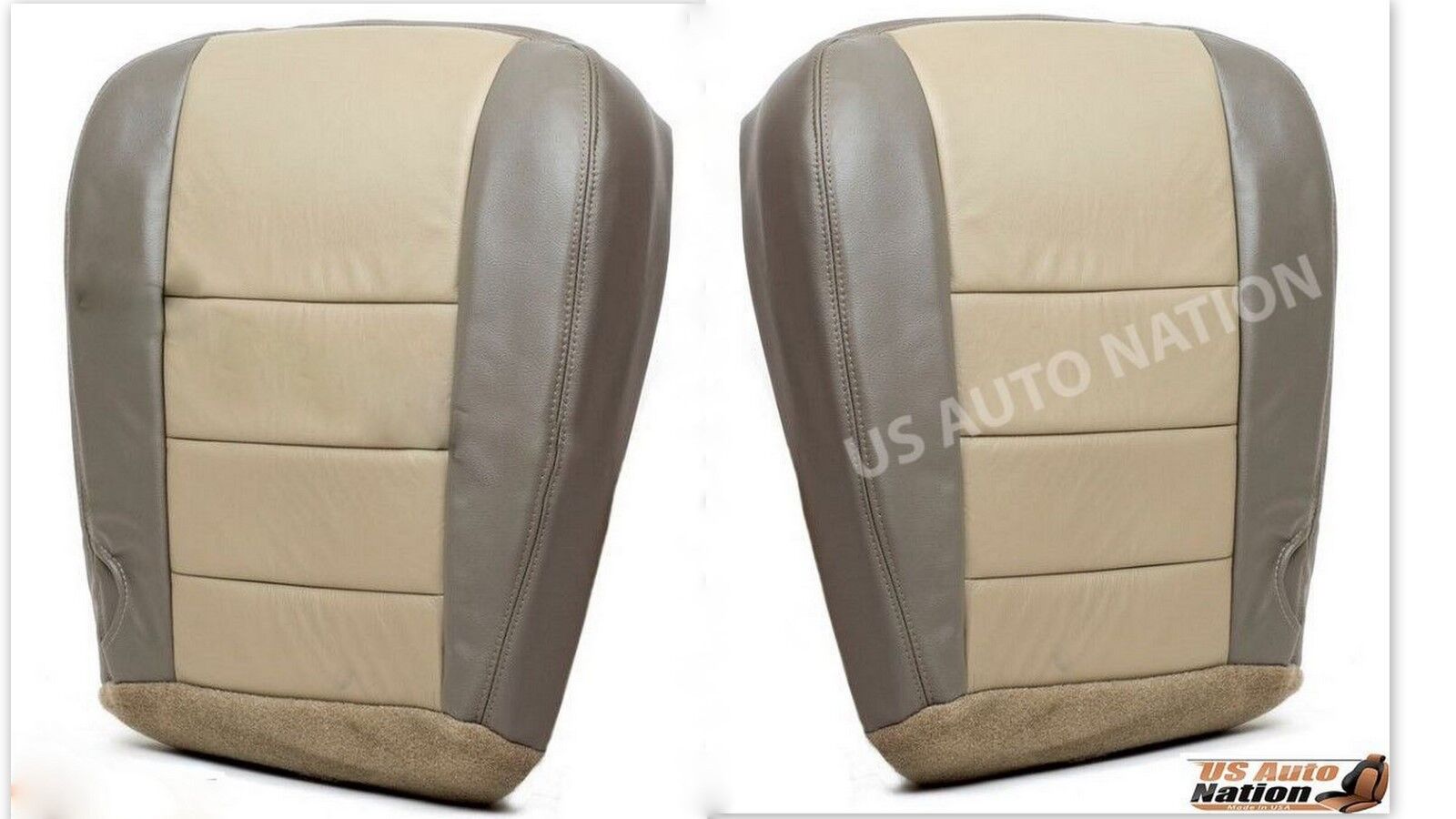 2002-2004 Ford Excursion Driver & Passenger Bottom Leather Seat Cover 2 Tone Tan