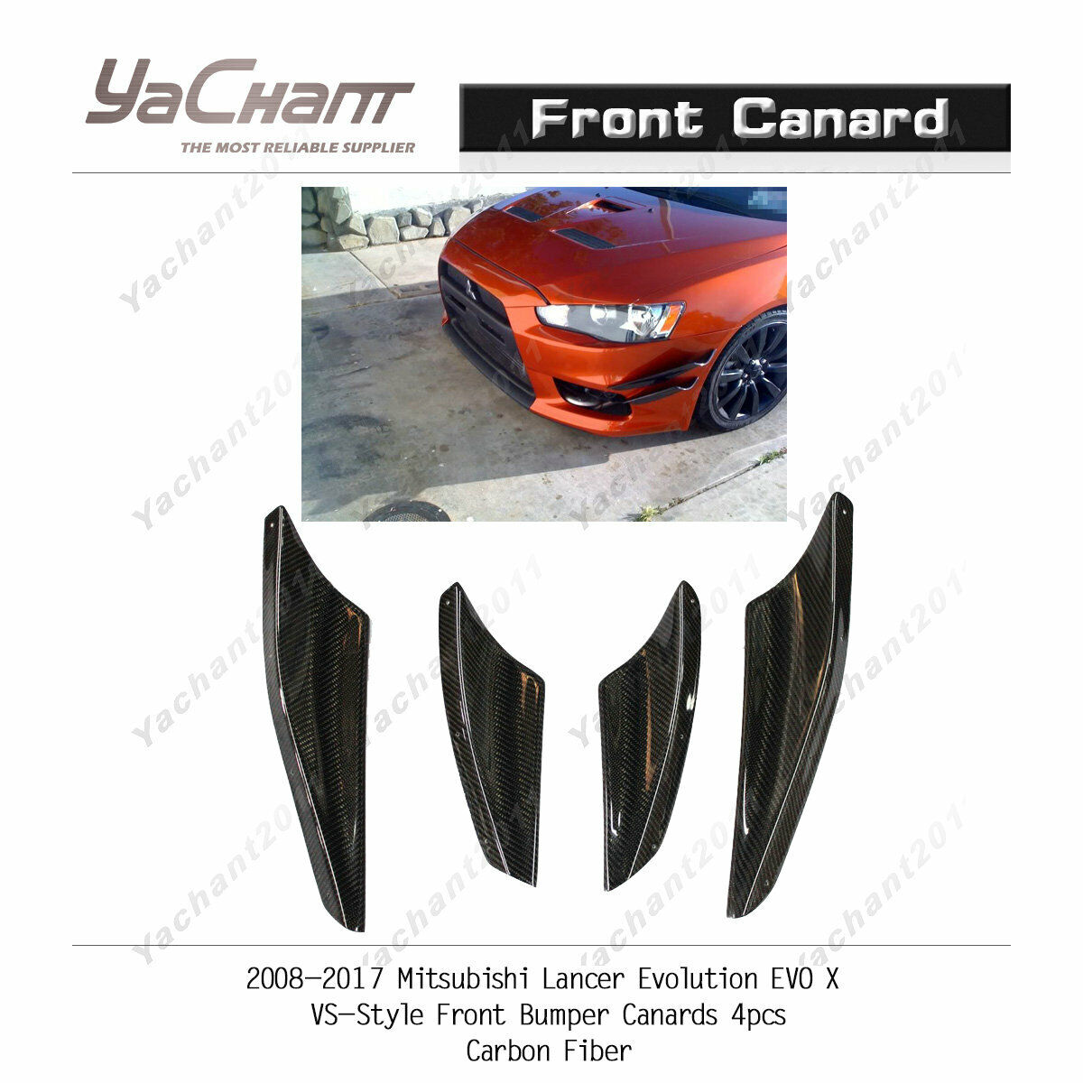 Carbon Kit For 08-17 Mitsubishi Lancer EVO X EVO 10 VS-Style Front Canard