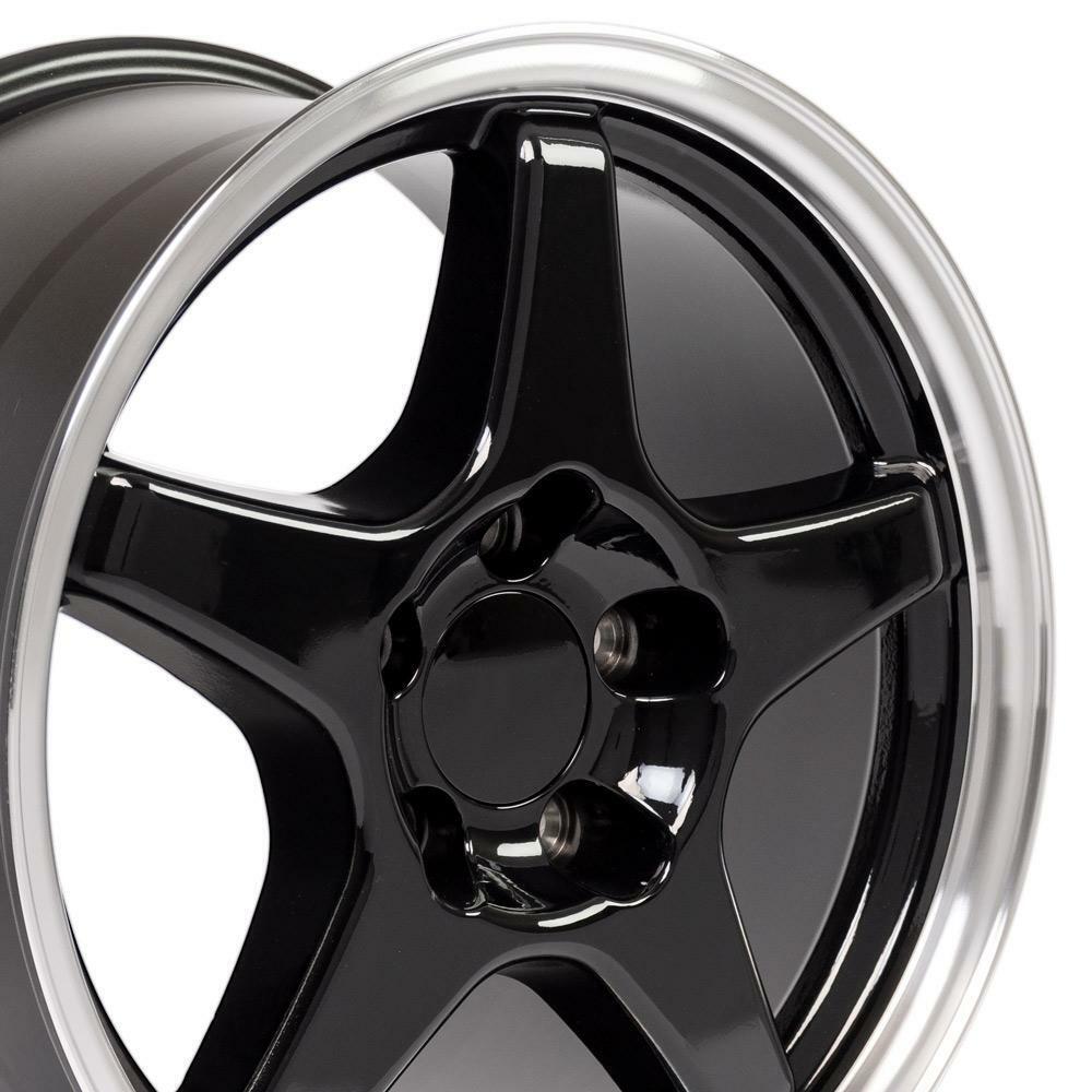 17x9.5 Rims SET of (4) Fit Corvette C4 ZR1 Black Machined Wheels
