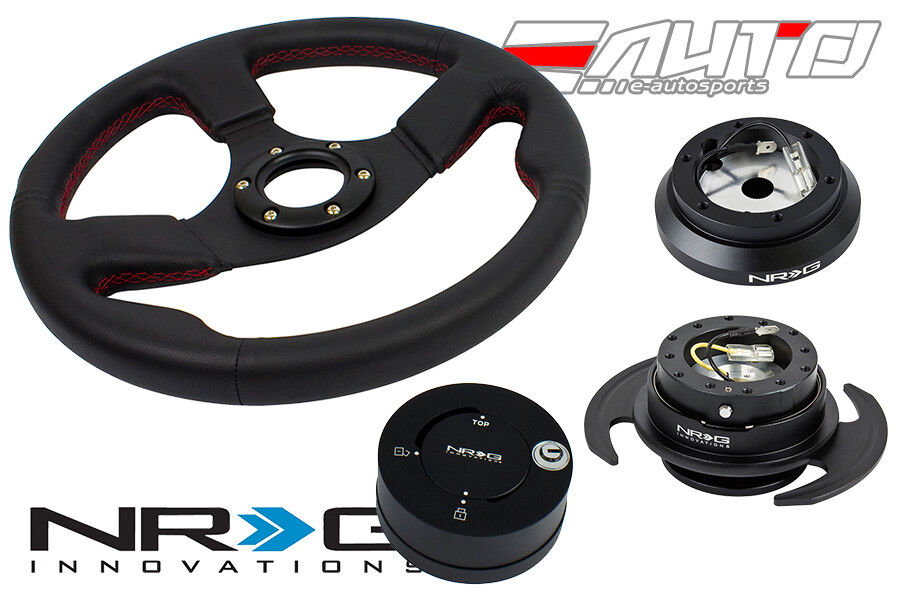 NRG 320 Race Leather Steering Wheel RD/100 Hub/3.0 Black Quick Release/Lock Matt