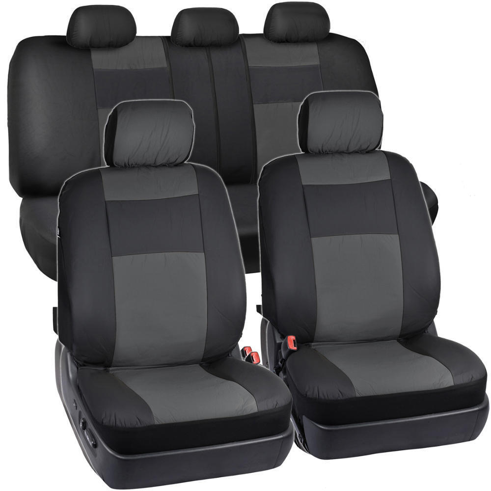 PU Vinyl Leather Car Seat Covers - 9 Pieces Front & Rear Full Interior Set