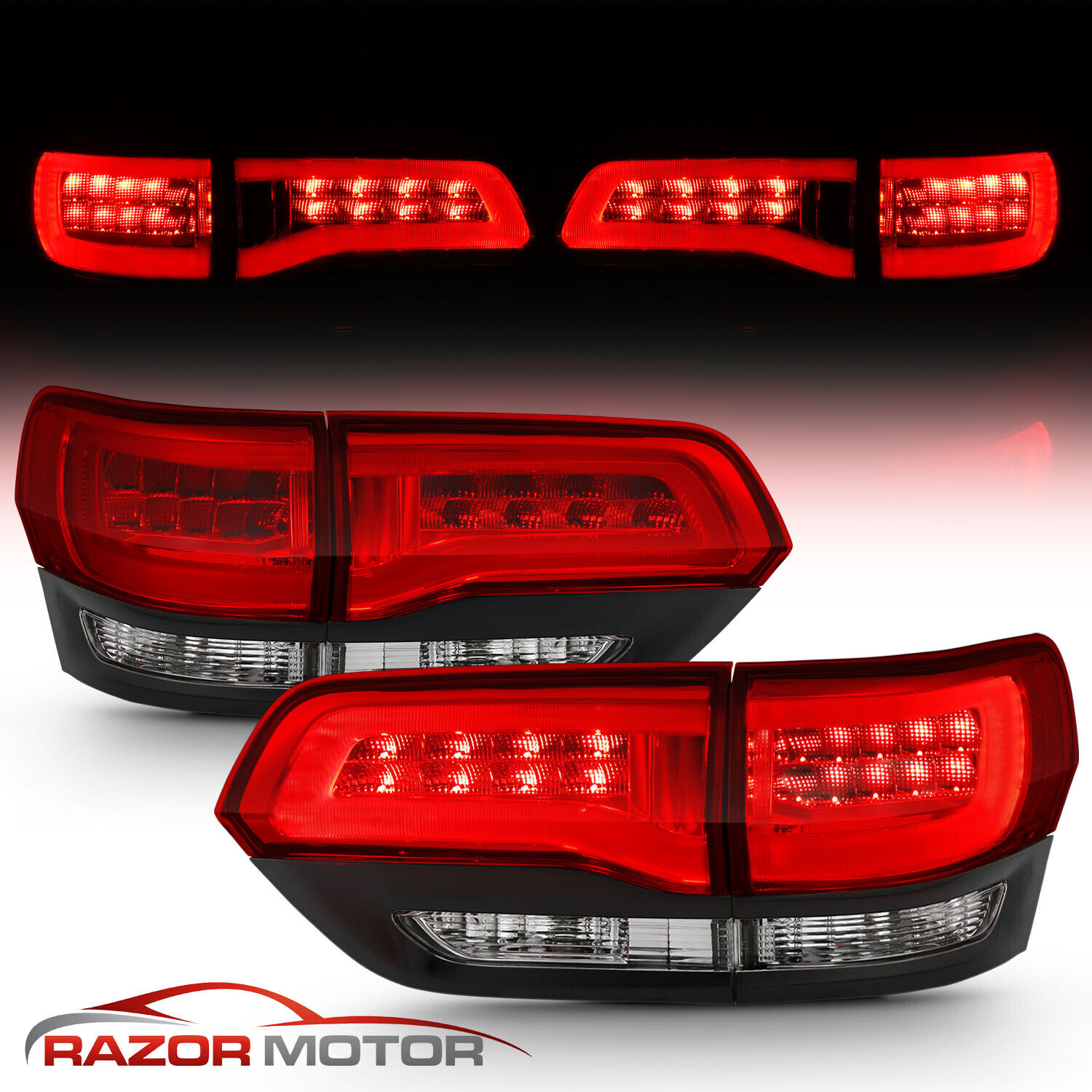 2014-2021 For Jeep Grand Cherokee Red Black Clear LED Brake Tail Lights Pair