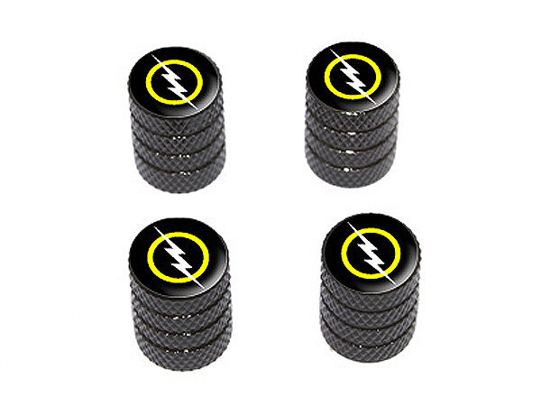 White Lightning Bolt - Tire Rim Valve Stem Caps - Black