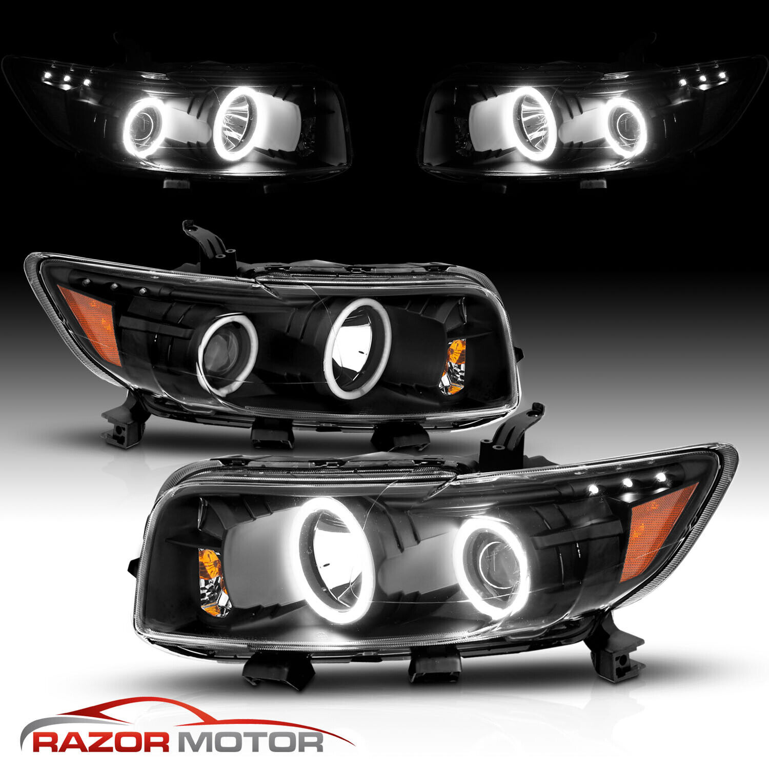 [Dual LED Halo]For 2008 2009 2010 Scion Xb Projector Black HeadLights Pair