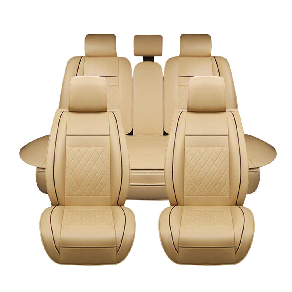 PU Leather Car Seat Cover Front Rear Cushion Full Set Universal 5 Seats Interior