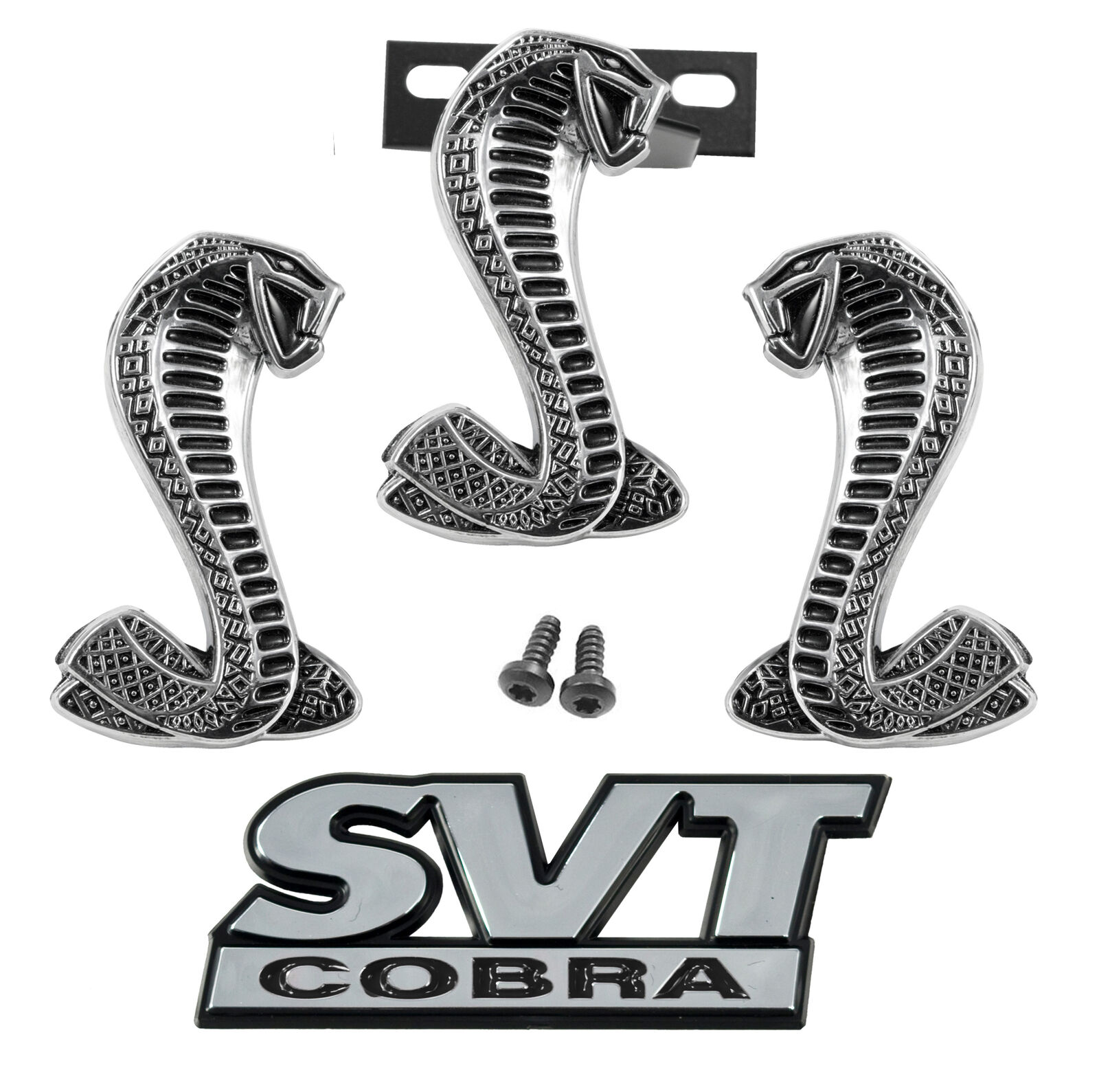 1994-2004 Genuine Ford Mustang Cobra Snake Fender 4 piece Grille SVT Emblems