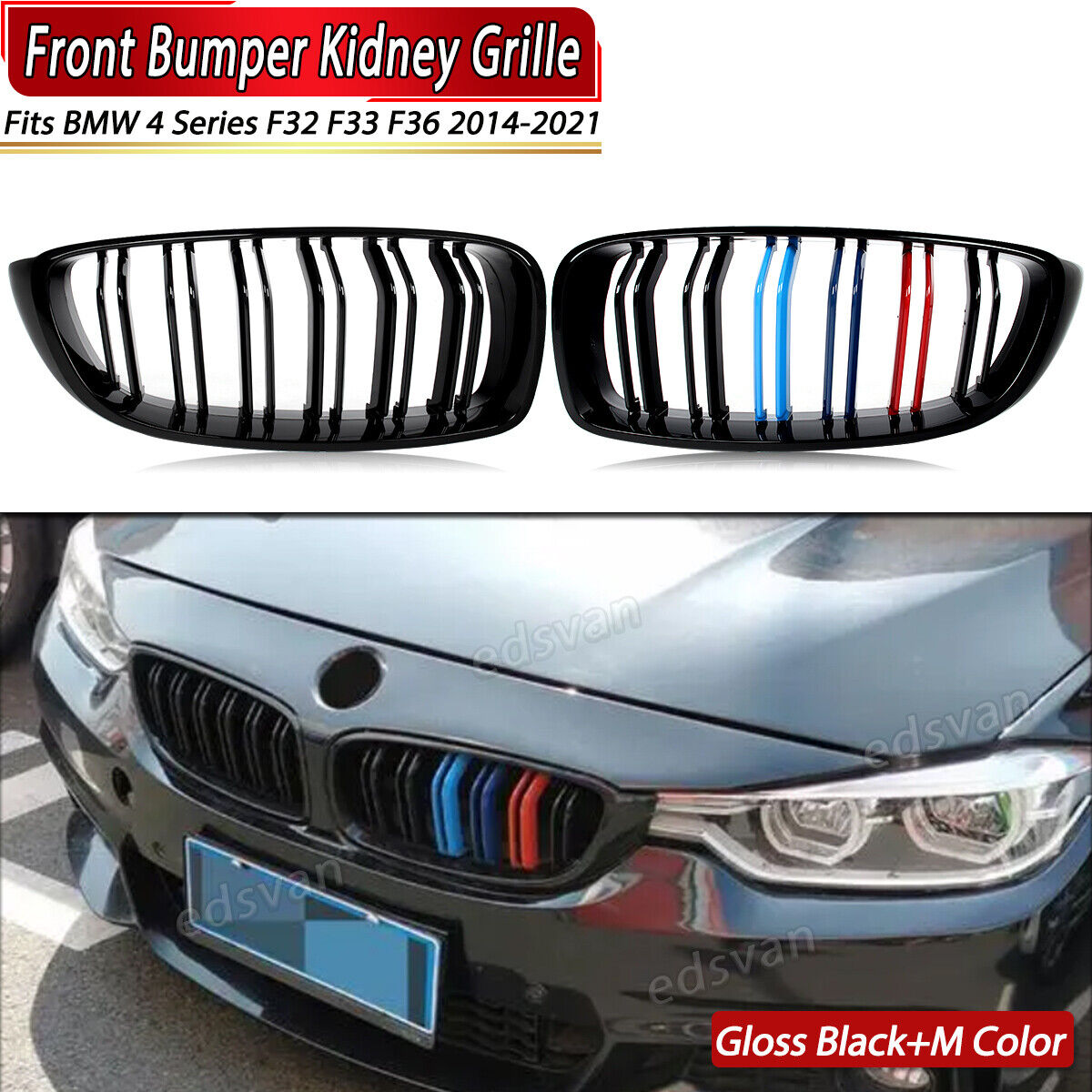 Pair M-Color Front Kidney Grille For BMW 4 Series F32 F33 F36 M4 F82 F83 2014+