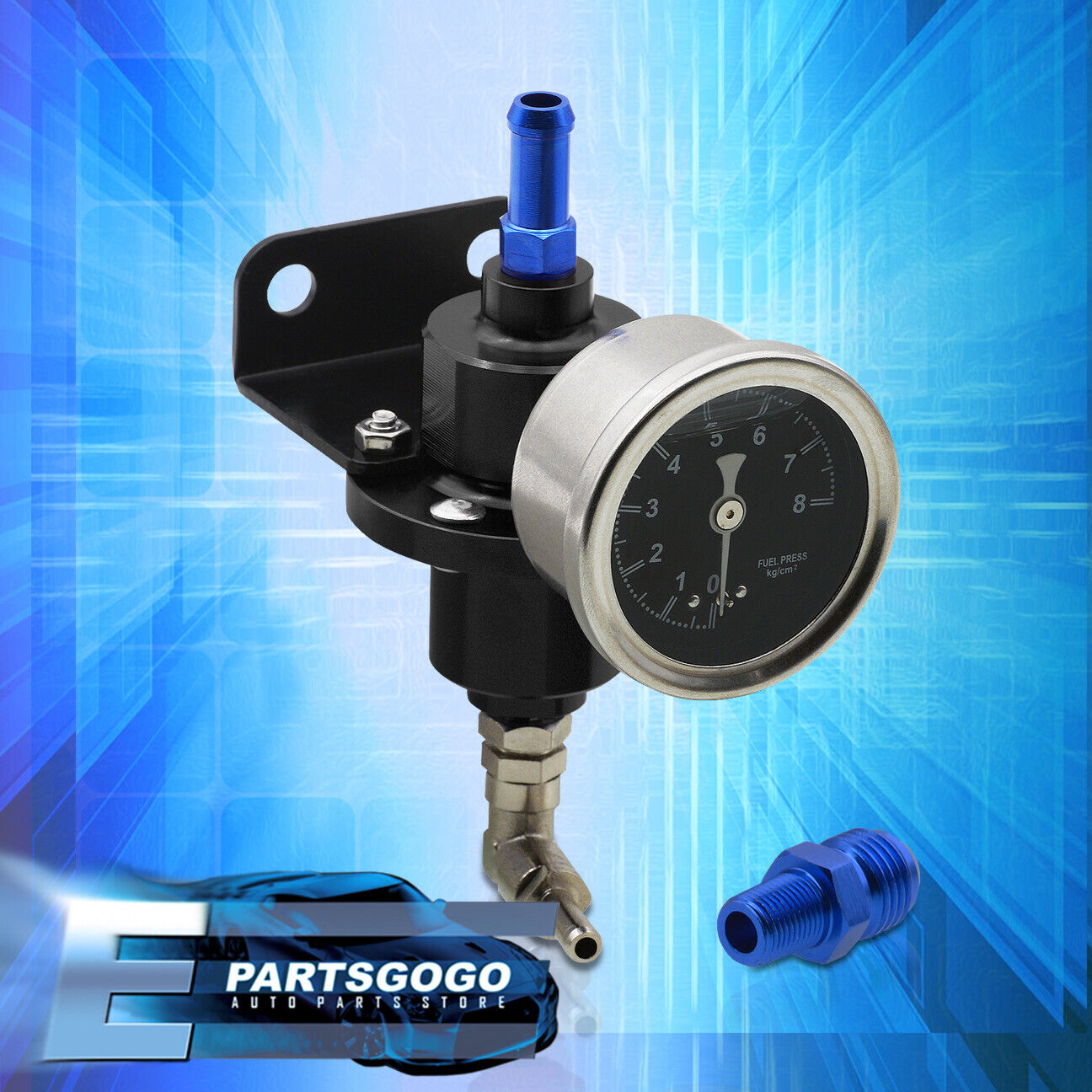 Black Adjustable Fuel Pressure Regulator + Fill Gauge + Accessories