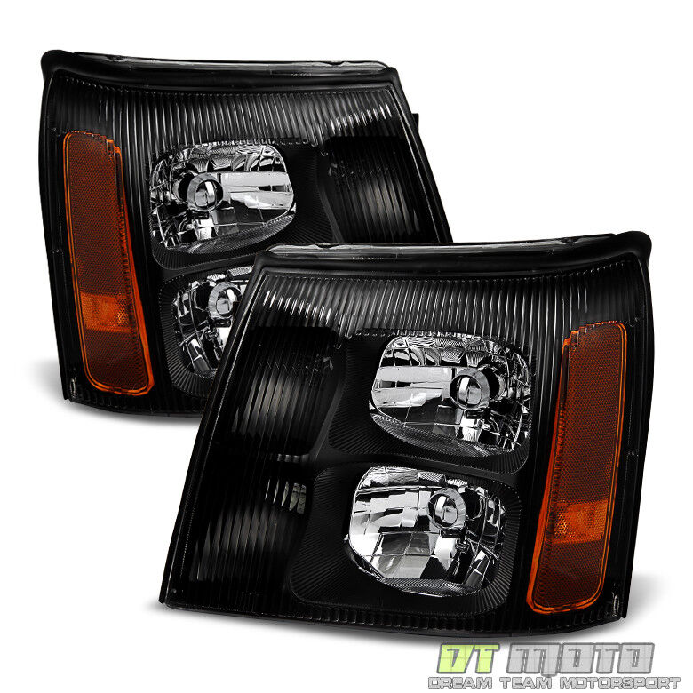 Black 2002 Cadillac Escalade Headlights Lamps Left+Right Fit: Halogen Type Only
