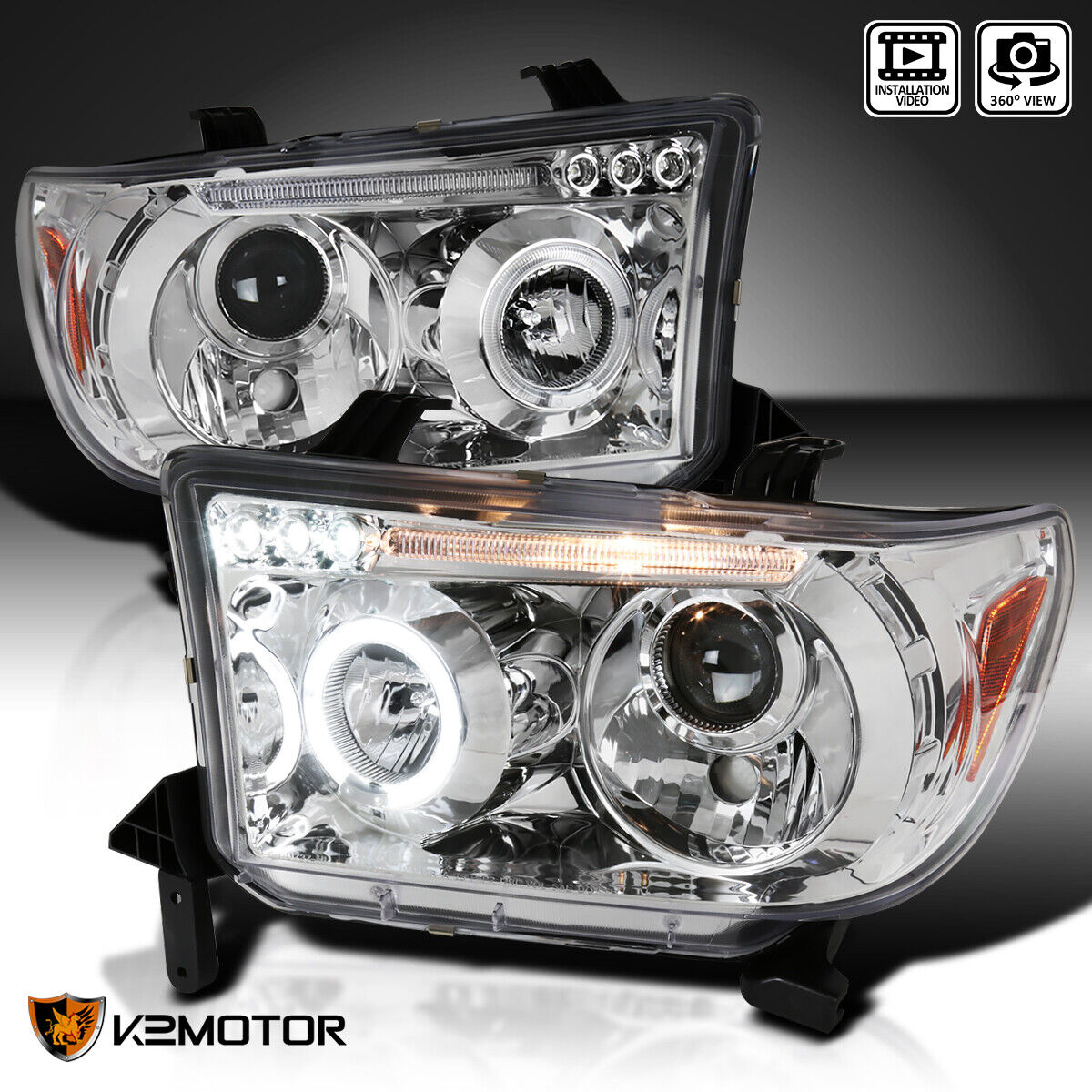 Fits 2007-2013 Toyota Tundra 08-17 Sequoia LED Halo Projector Headlights Lamps