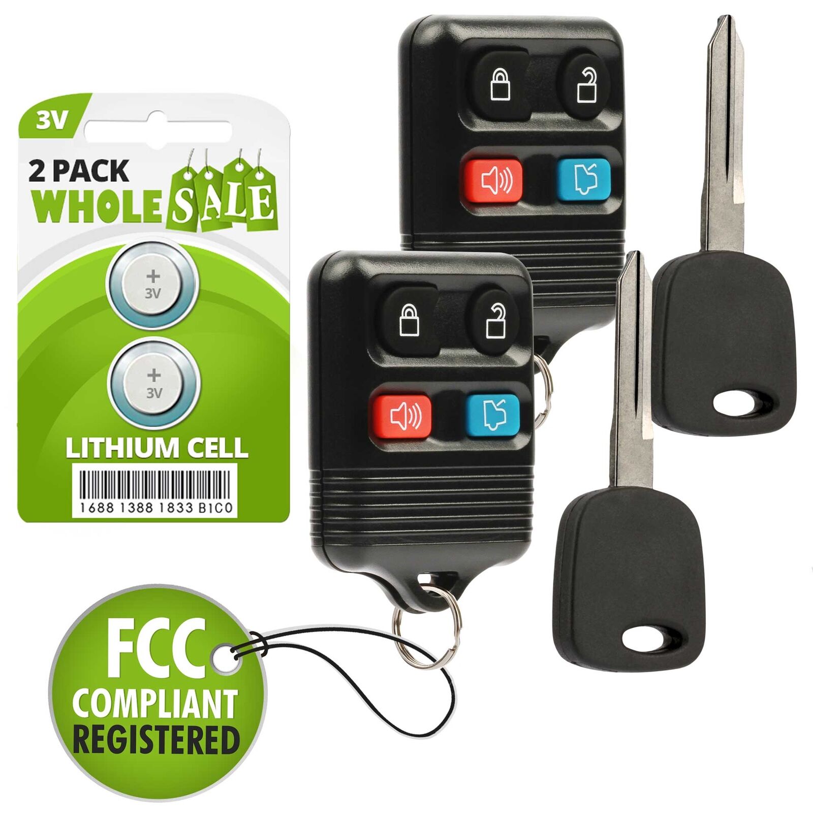 2 Replacement For 1999 2000 2001 2002 2003 2004 Ford Mustang Key + Fob Remote