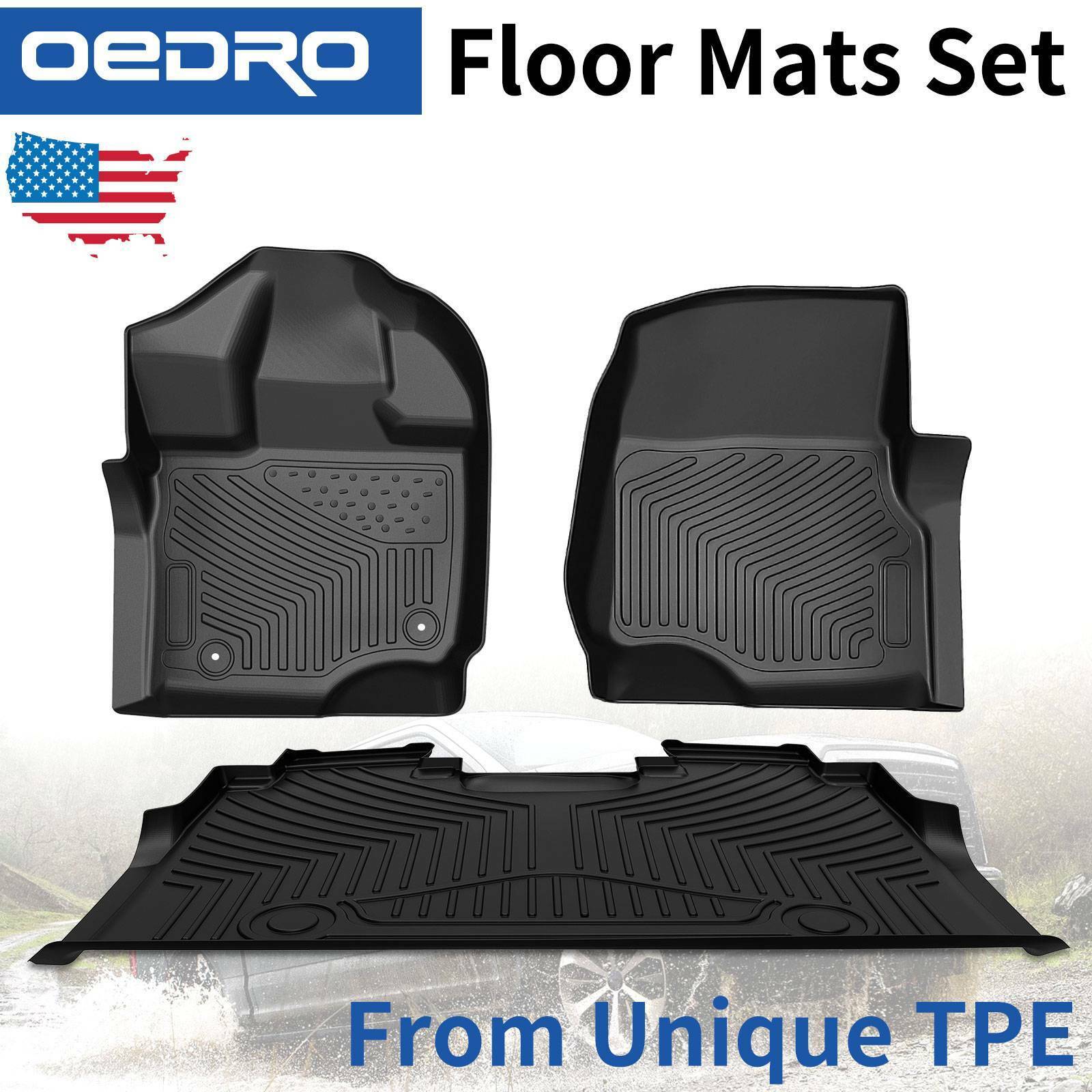 Floor Mat Liners for 2015-2021 Ford F-150 SuperCrew Cab Black TPE Front Rear Set