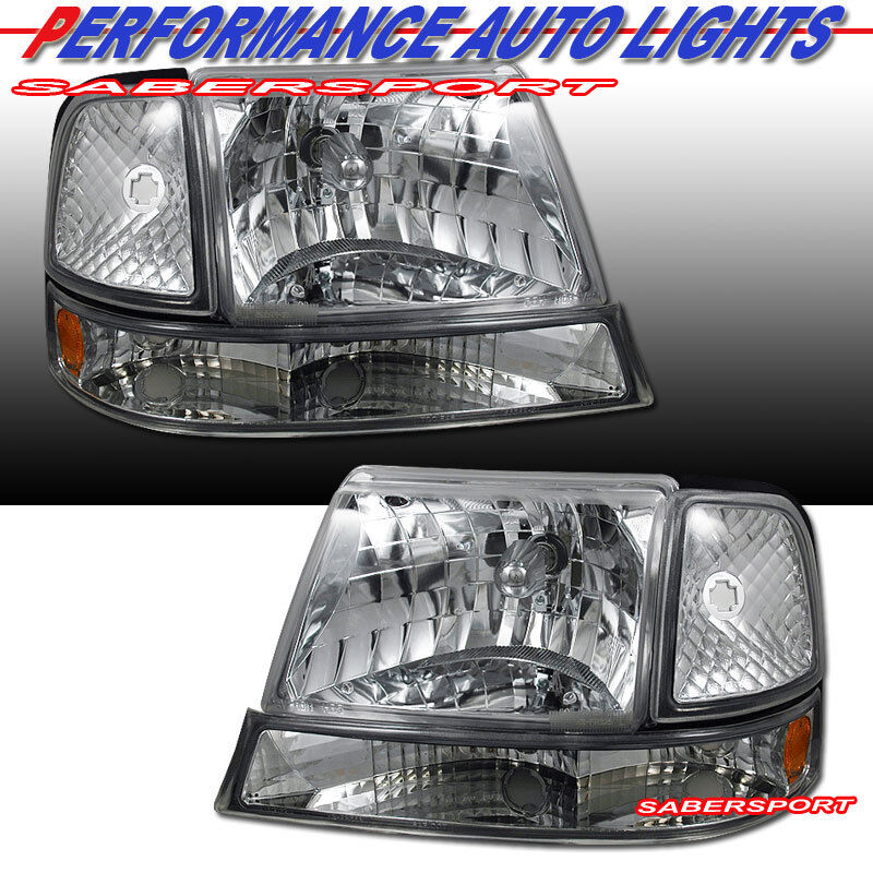 Set of Euro Clear Chrome Headlights w/ Corner Lights for 1998-2000 Ford Ranger
