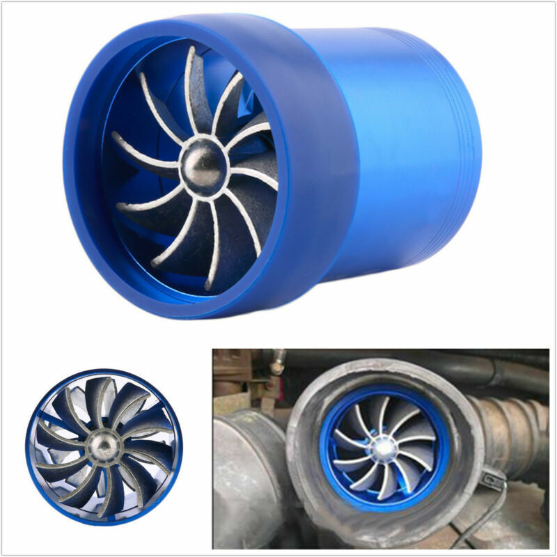 Blue Dual Fan Turbonator Fuel Saver Engine Turbine Turbo Supercharger Air Intake