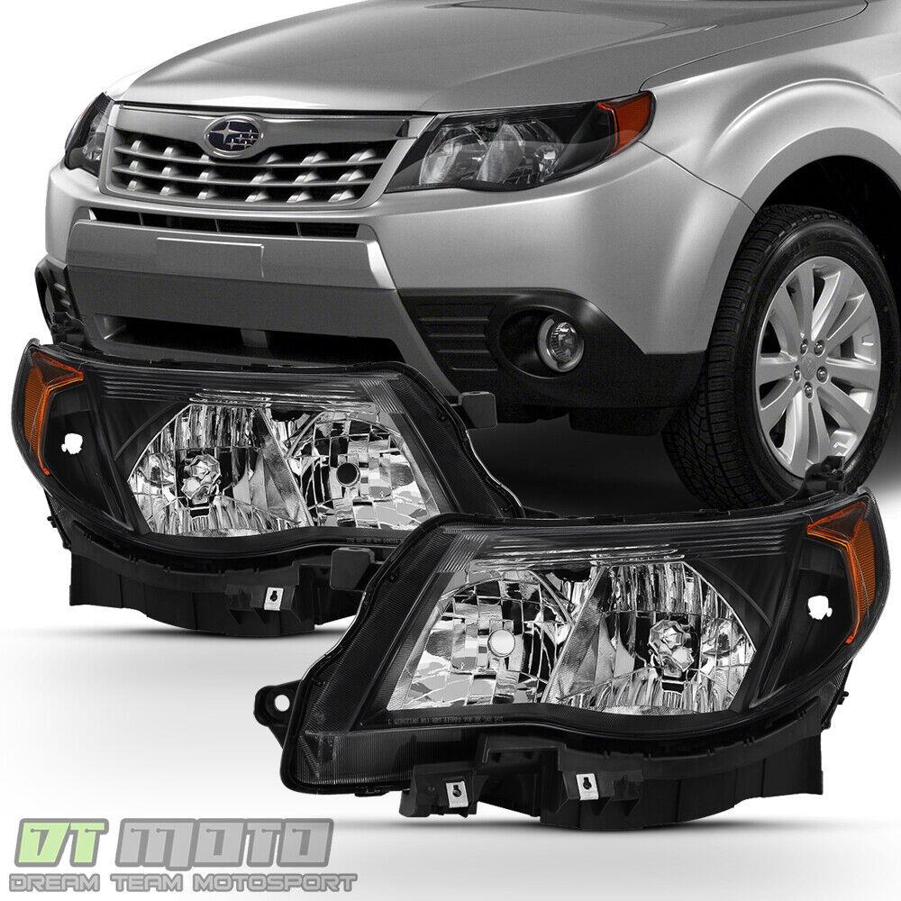 Black 2009-2013 Subaru Forester Headlights Headlamps w/ Bulb Halogen Model Only